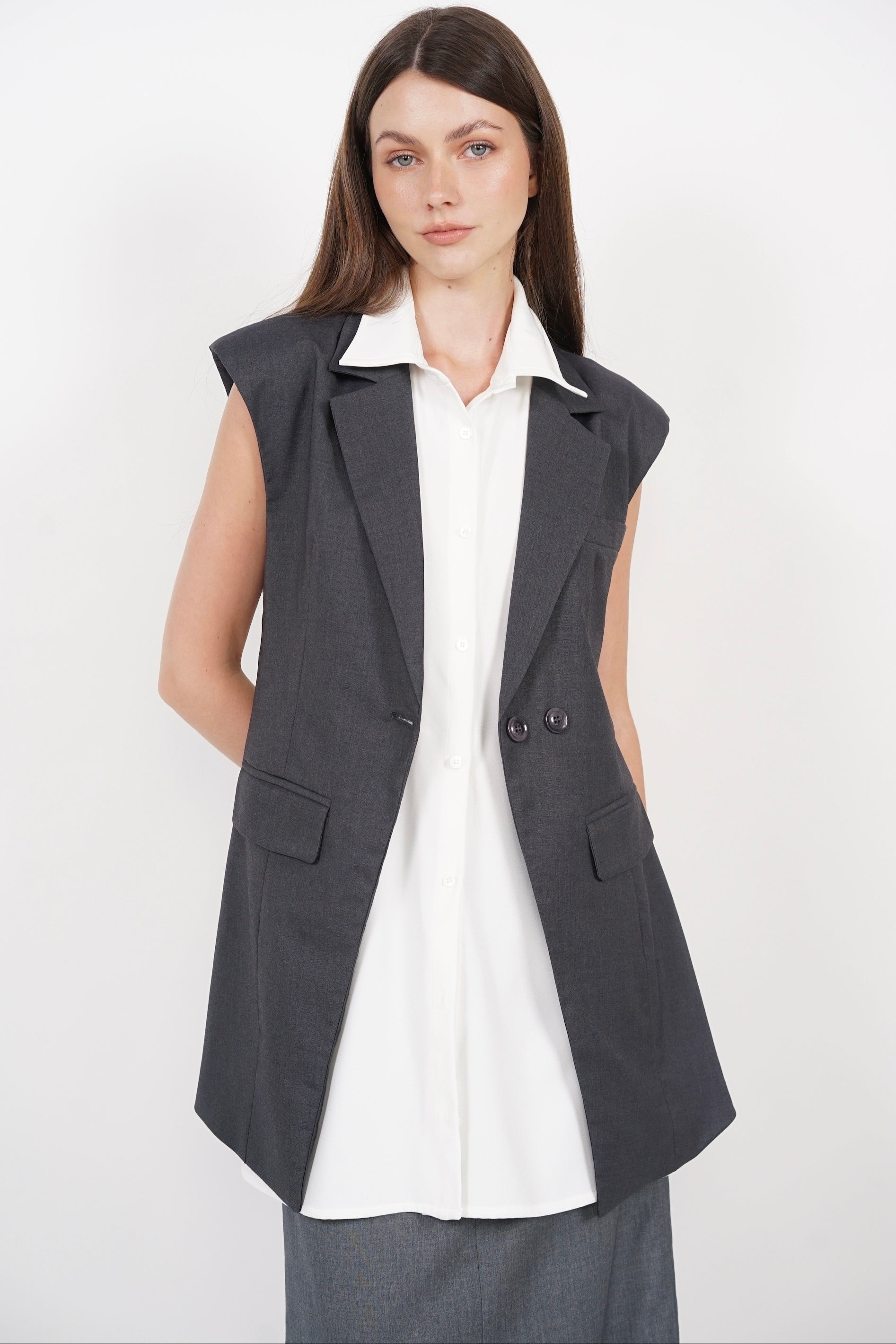 Layered Vest Top in Grey White