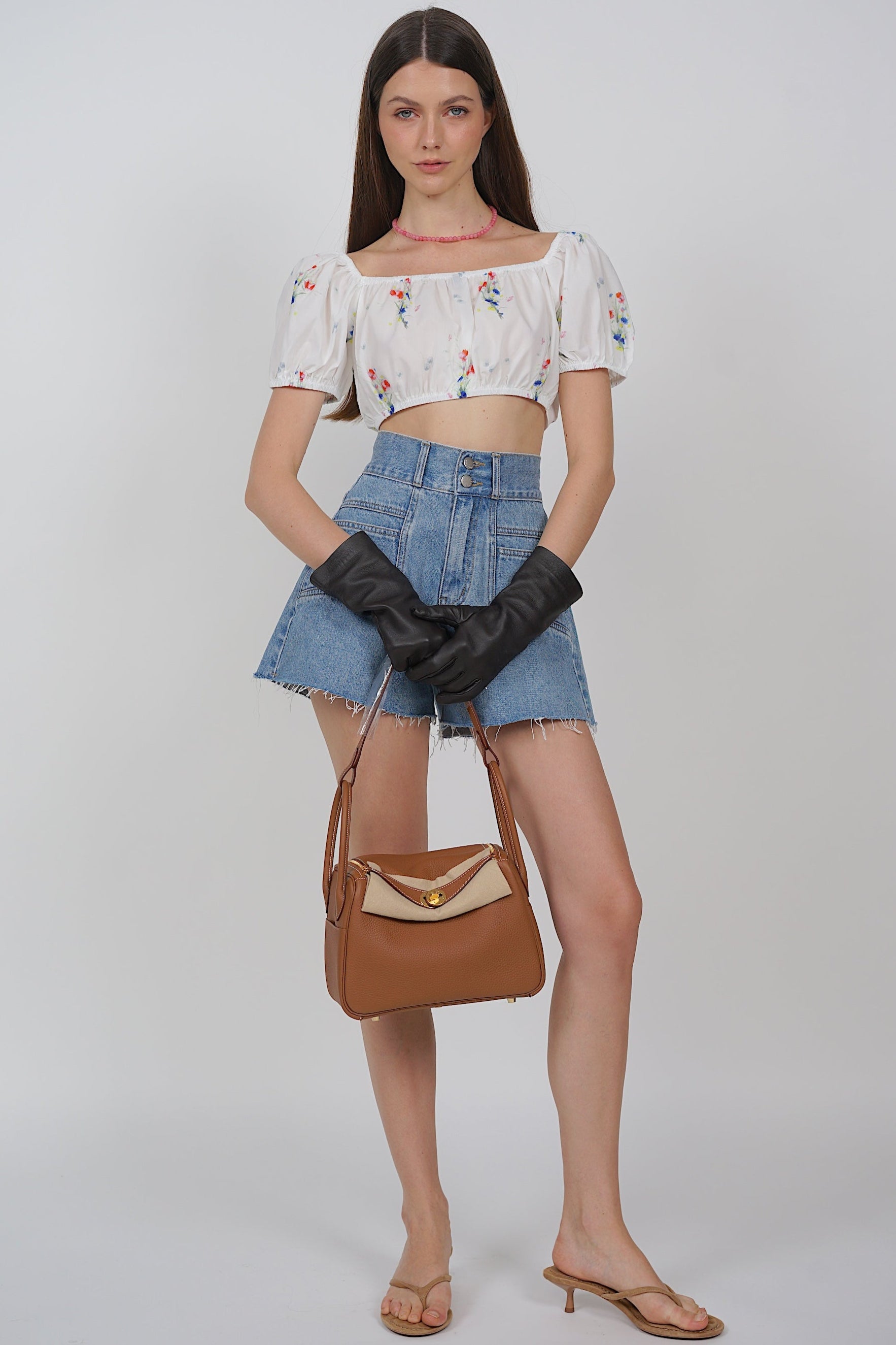High-Waist Double Button Shorts in Washed Blue