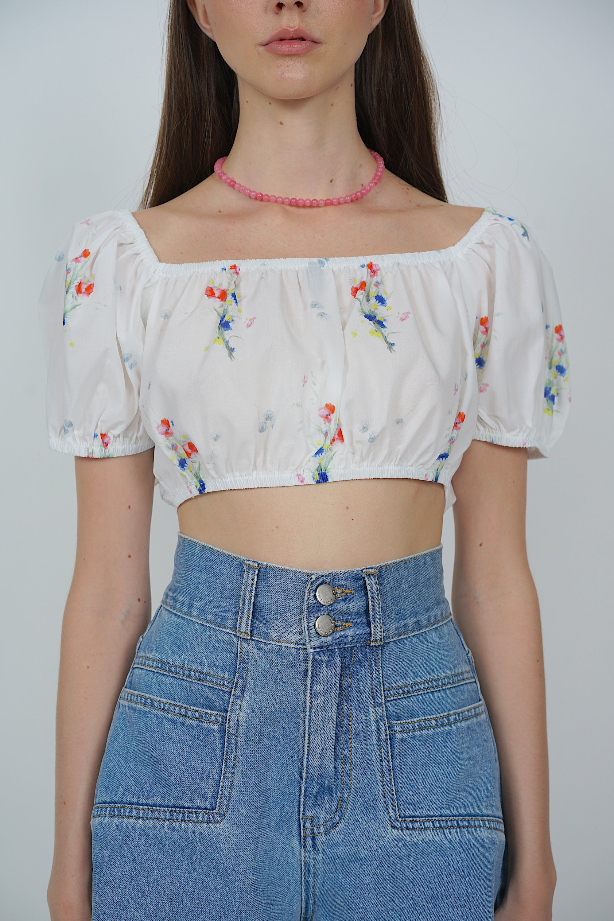 Reversible Crop Top in White Floral