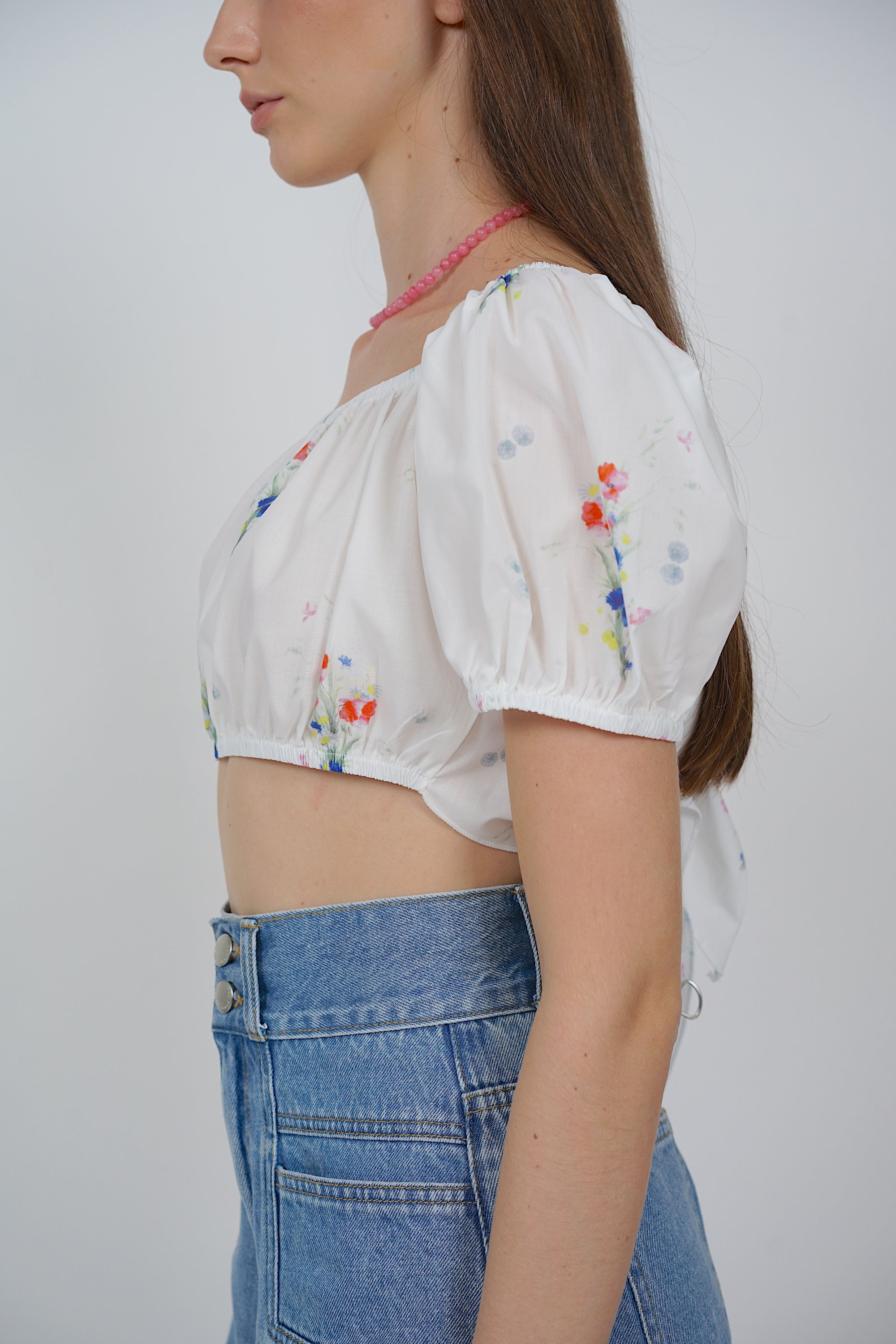 Reversible Crop Top in White Floral