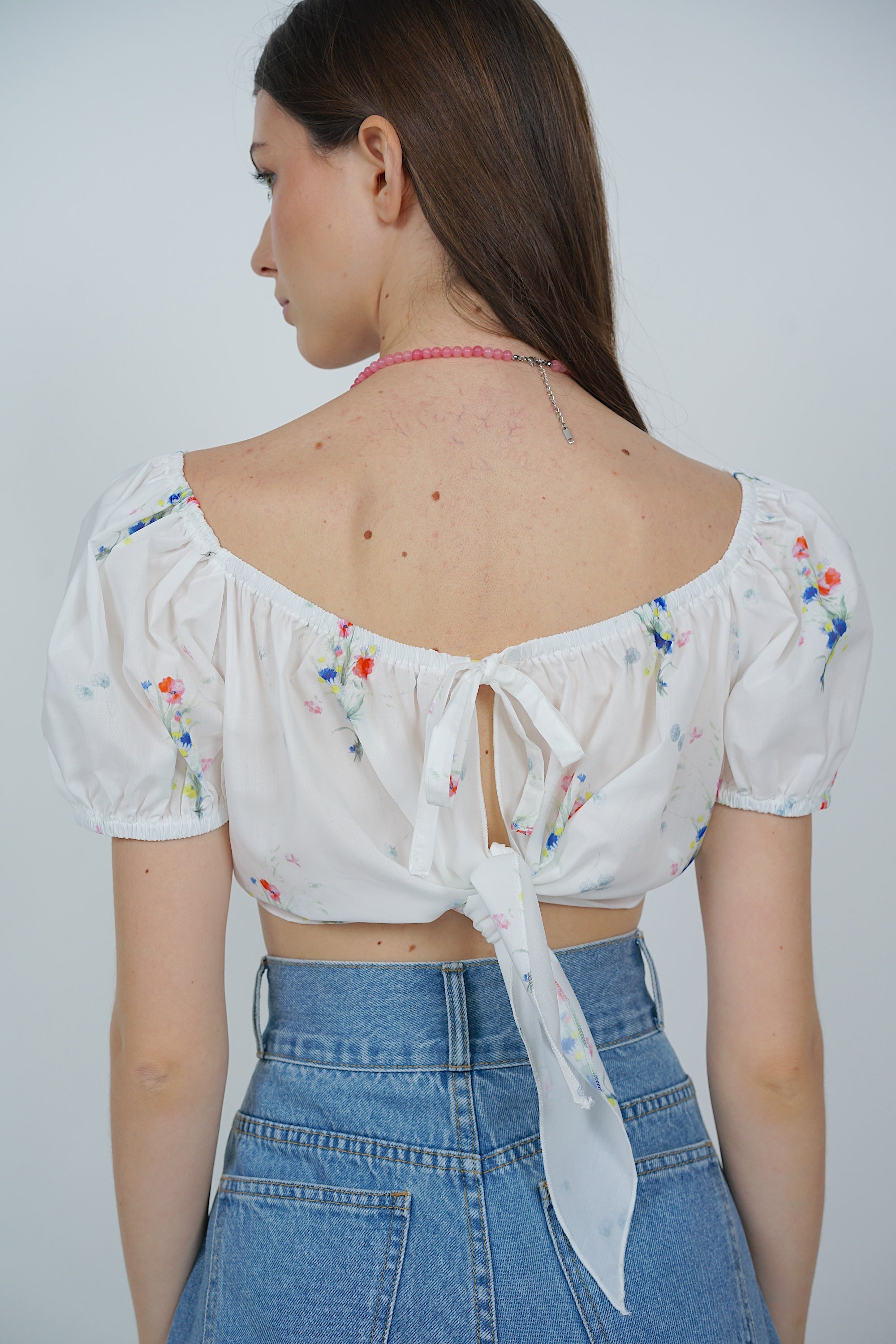 Reversible Crop Top in White Floral