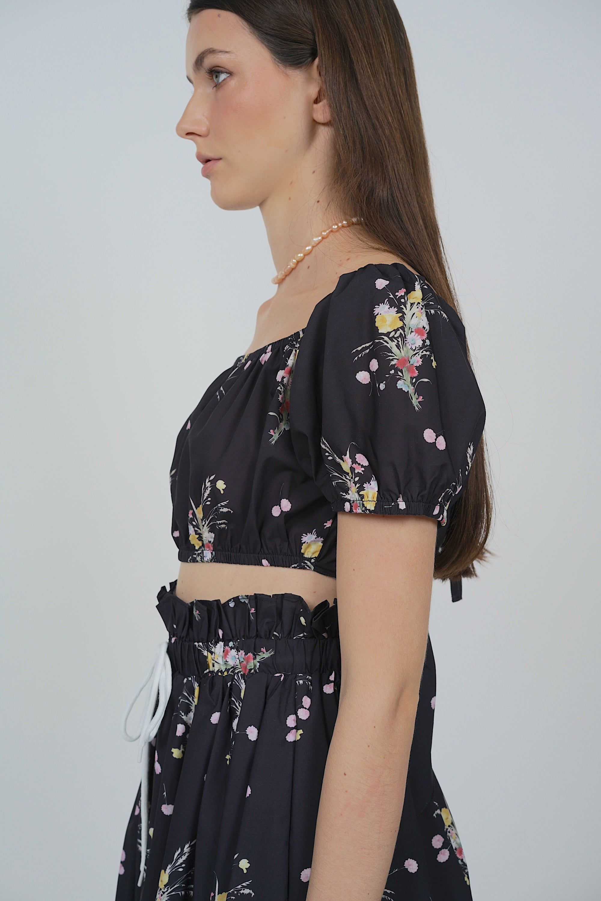 Reversible Crop Top in Black Floral
