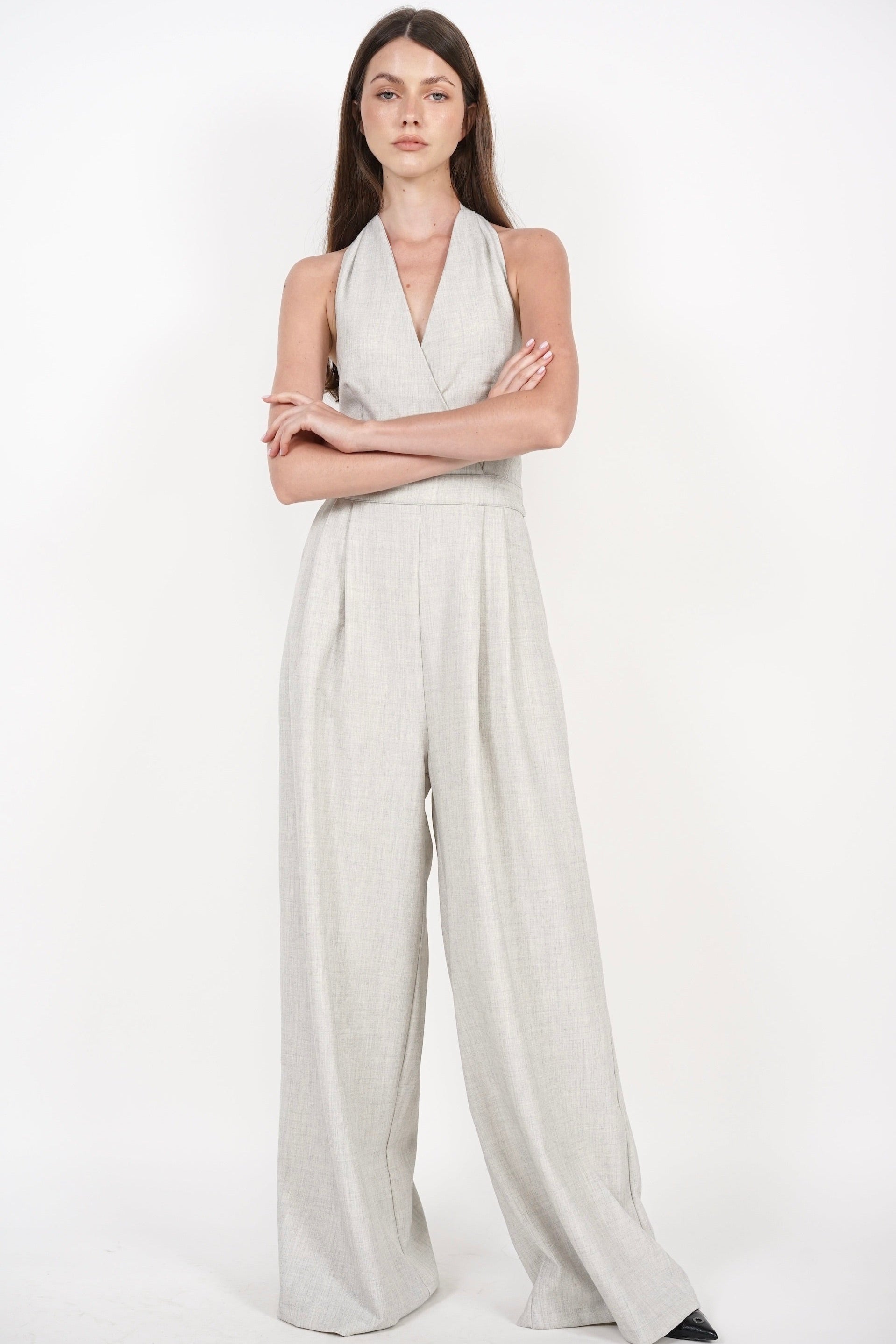 Bare-Back Wrap Jumpsuit in Oat