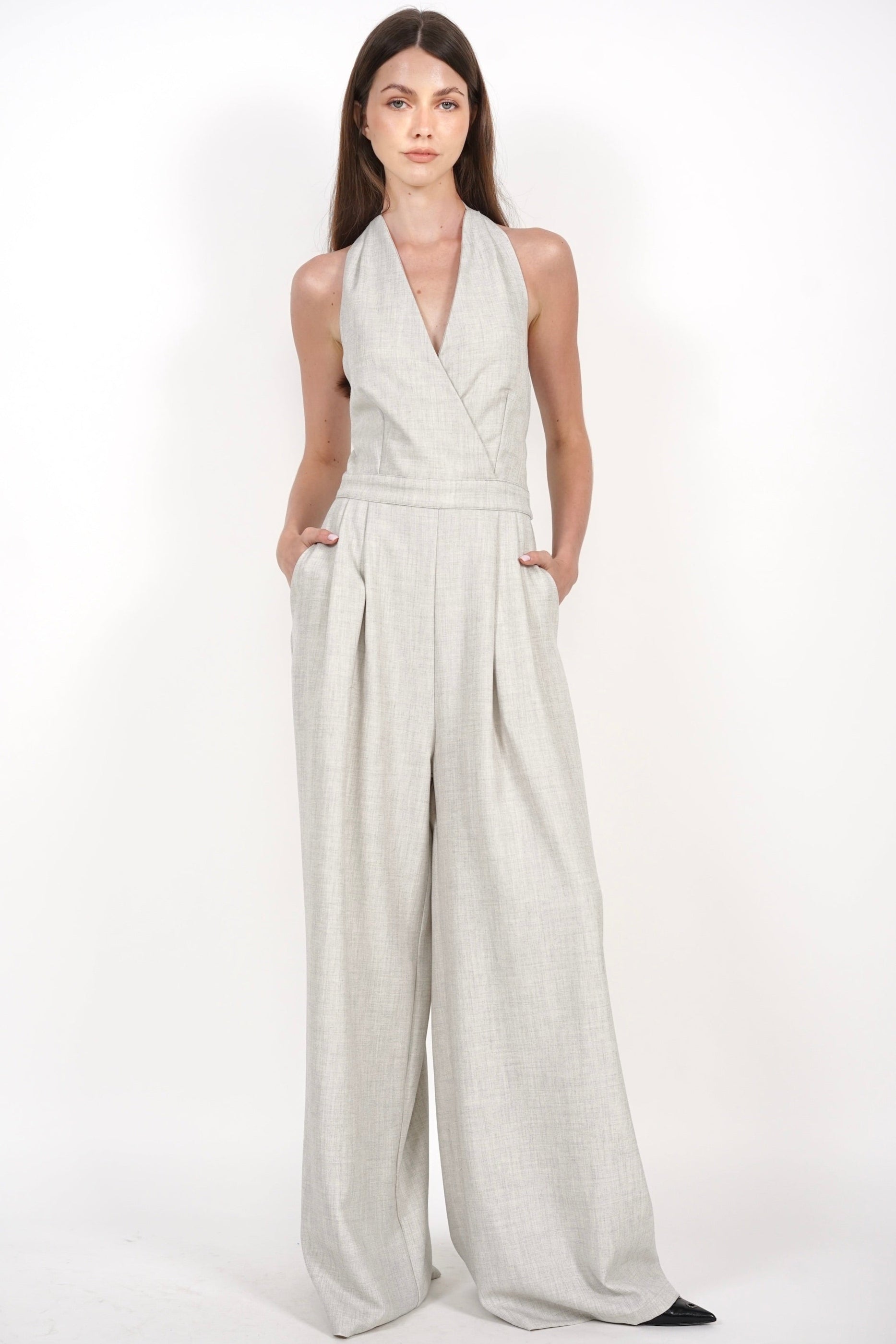 Bare-Back Wrap Jumpsuit in Oat