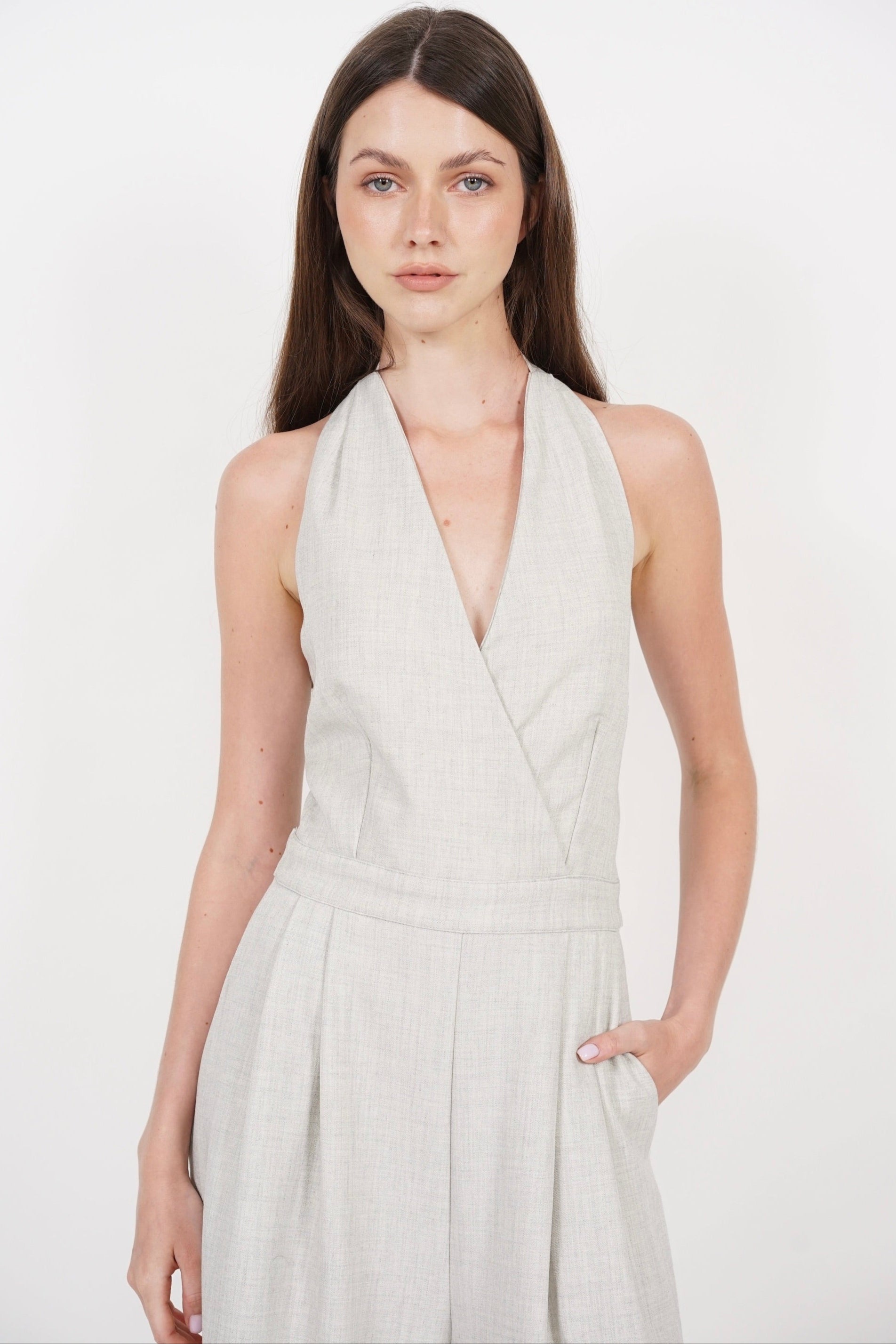 Bare-Back Wrap Jumpsuit in Oat