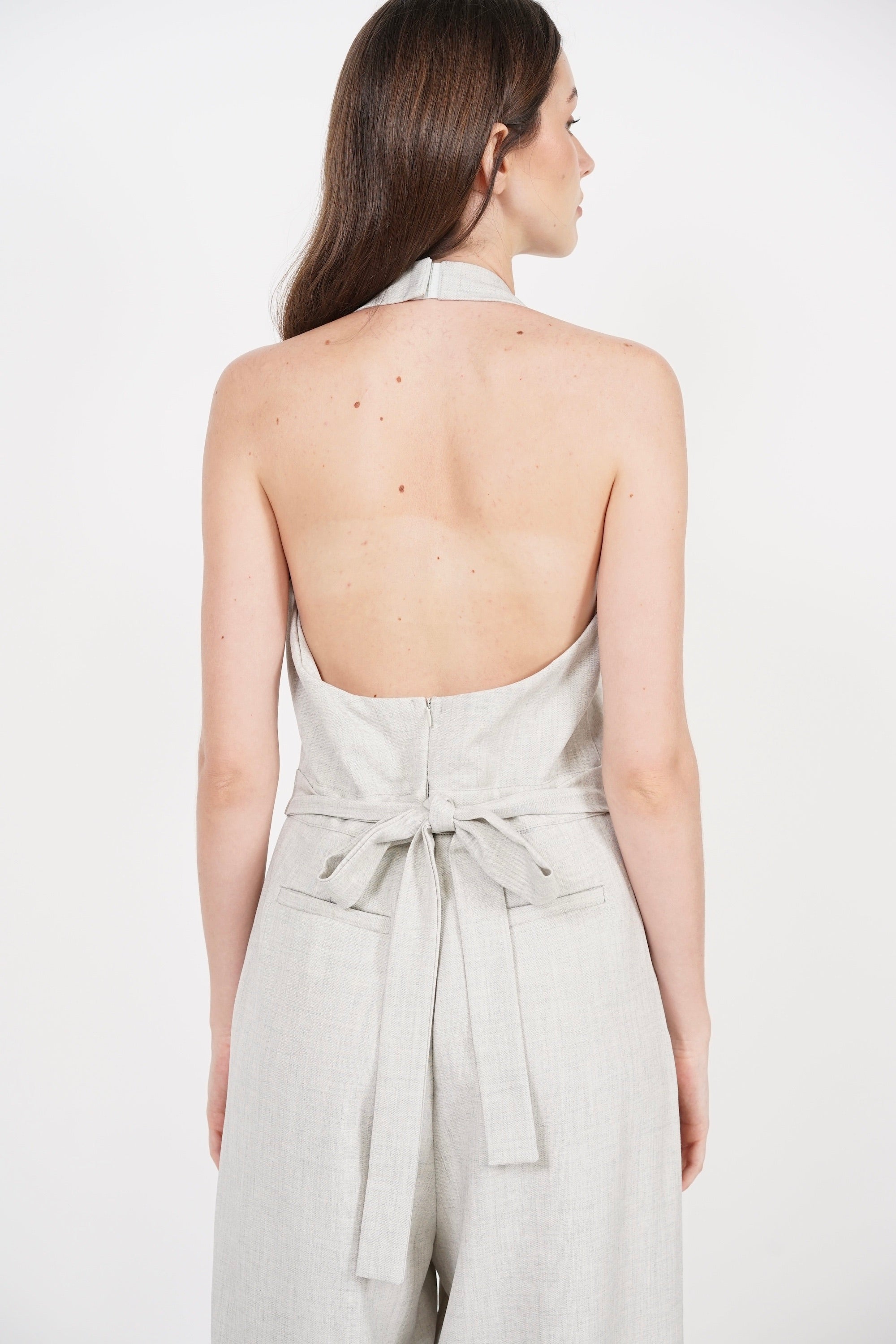 Bare-Back Wrap Jumpsuit in Oat