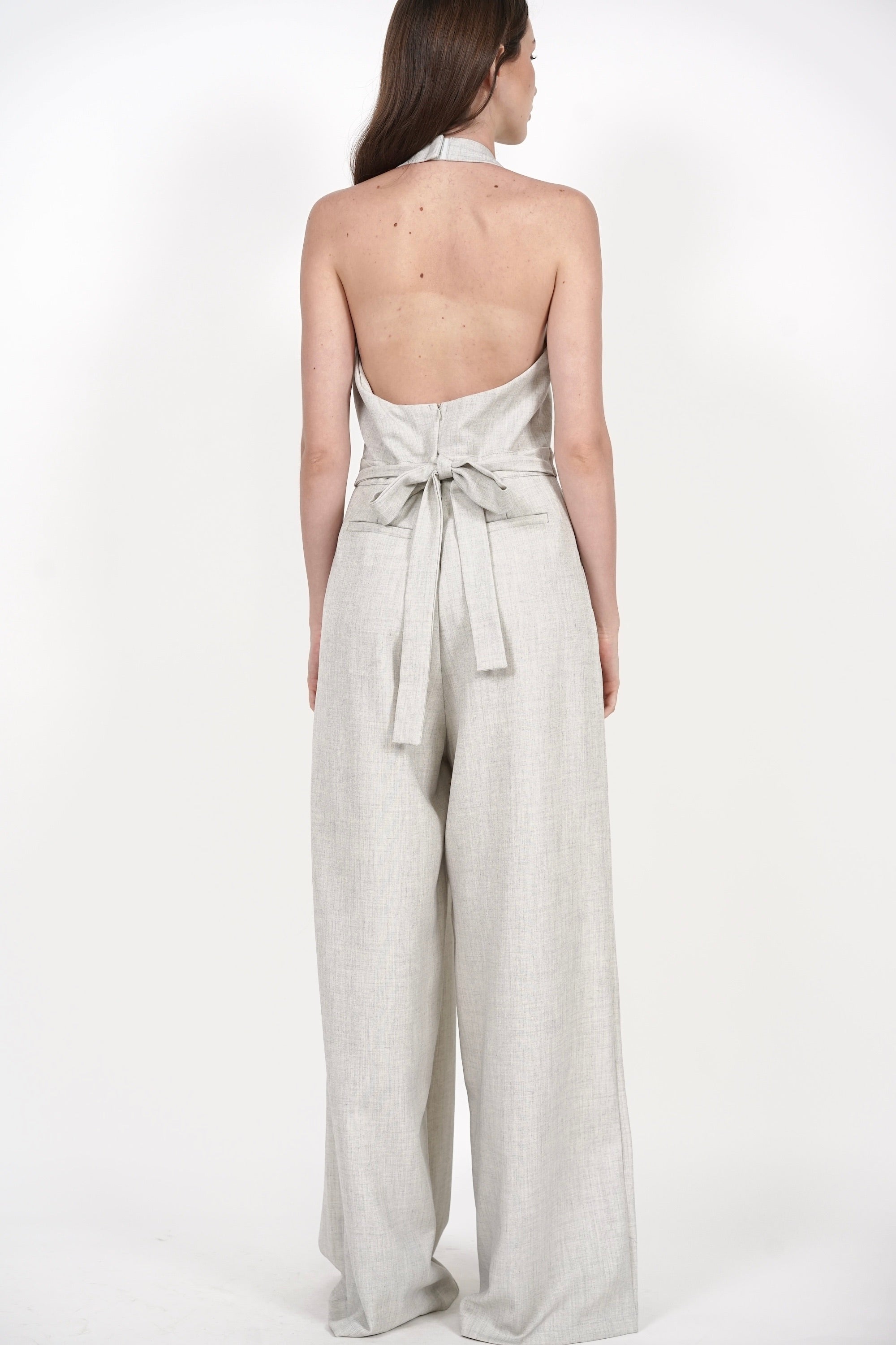 Bare-Back Wrap Jumpsuit in Oat