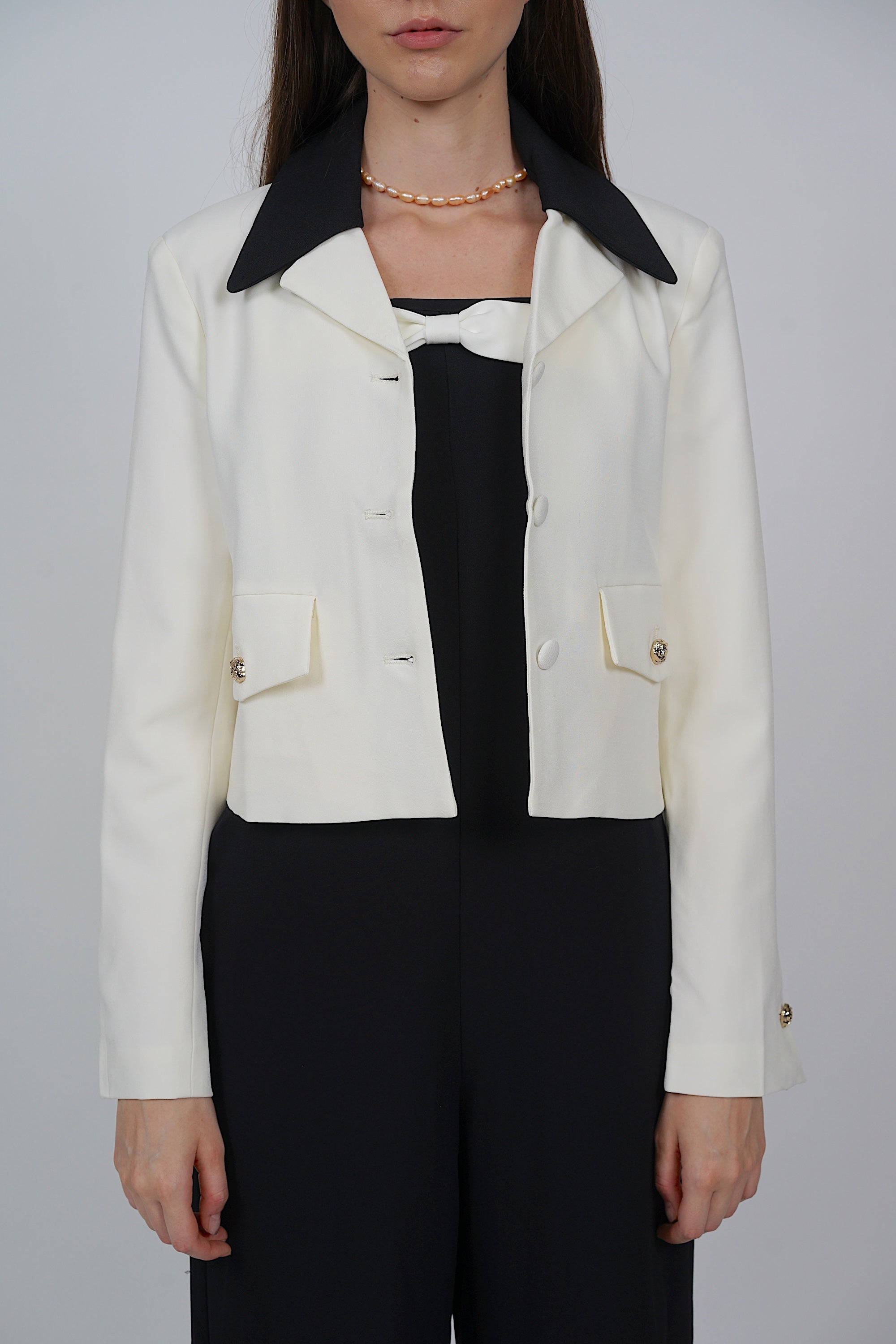 Tailored Contrast Blazer Jacket in White