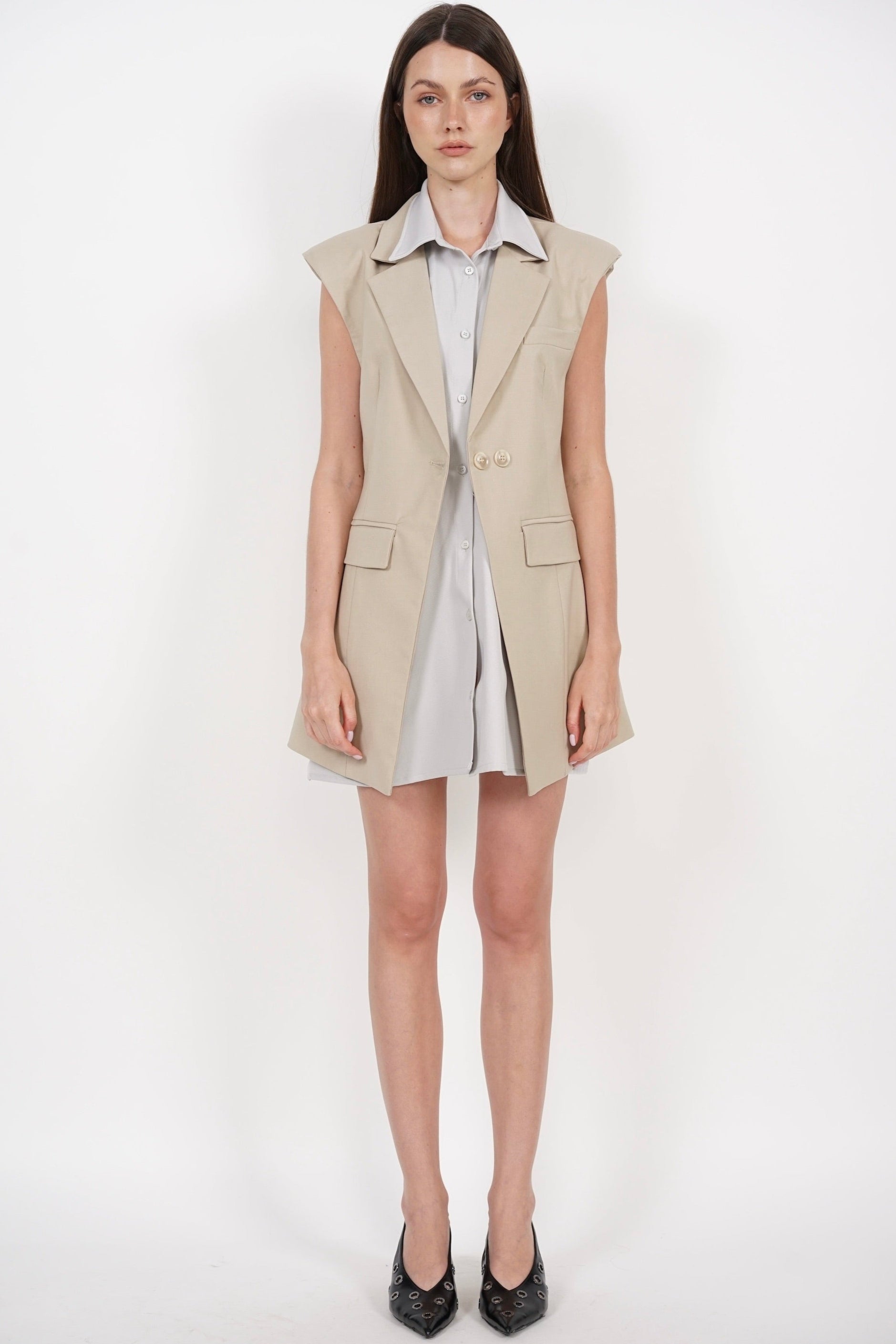 Layered Vest Top in Beige Grey