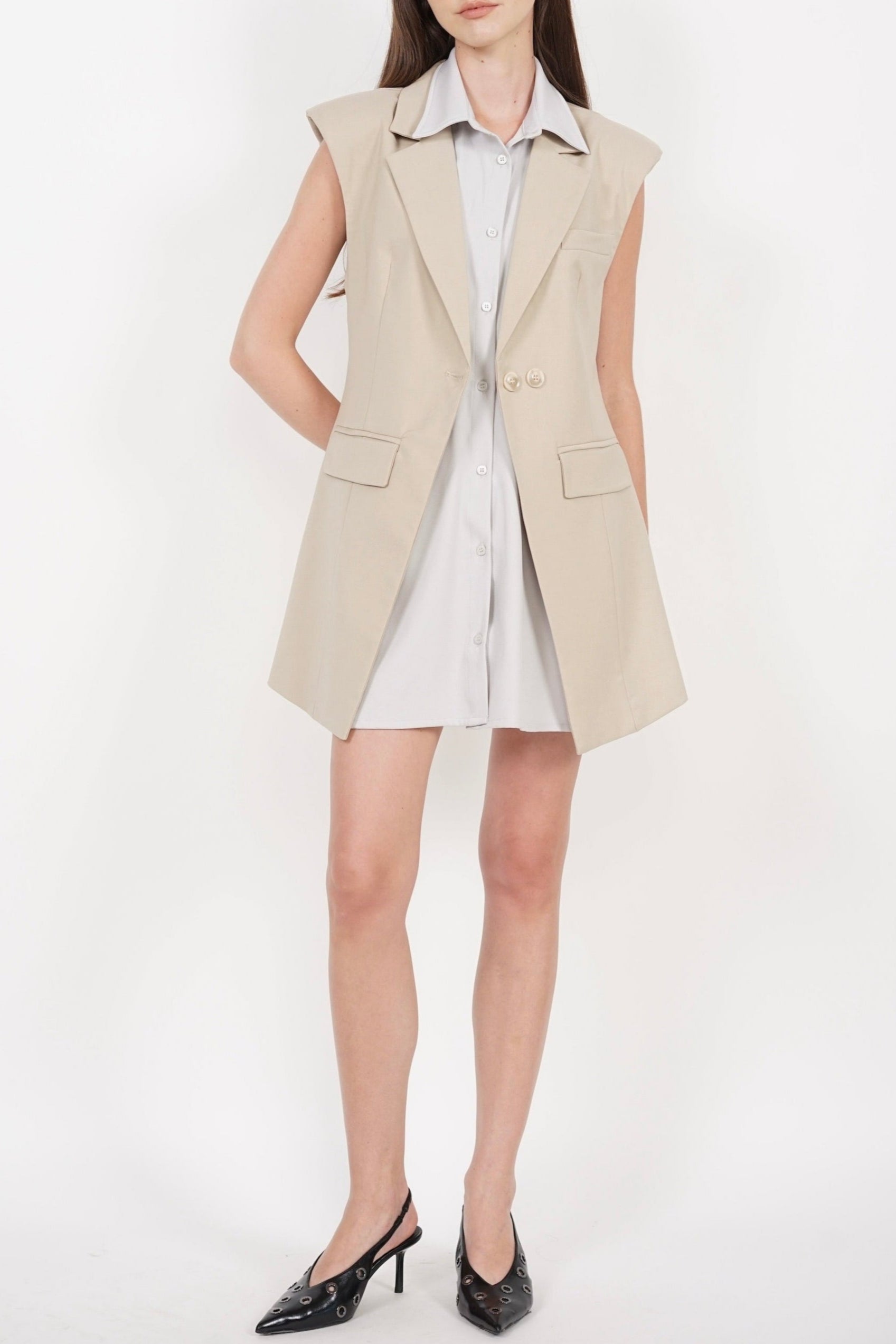 Layered Vest Top in Beige Grey