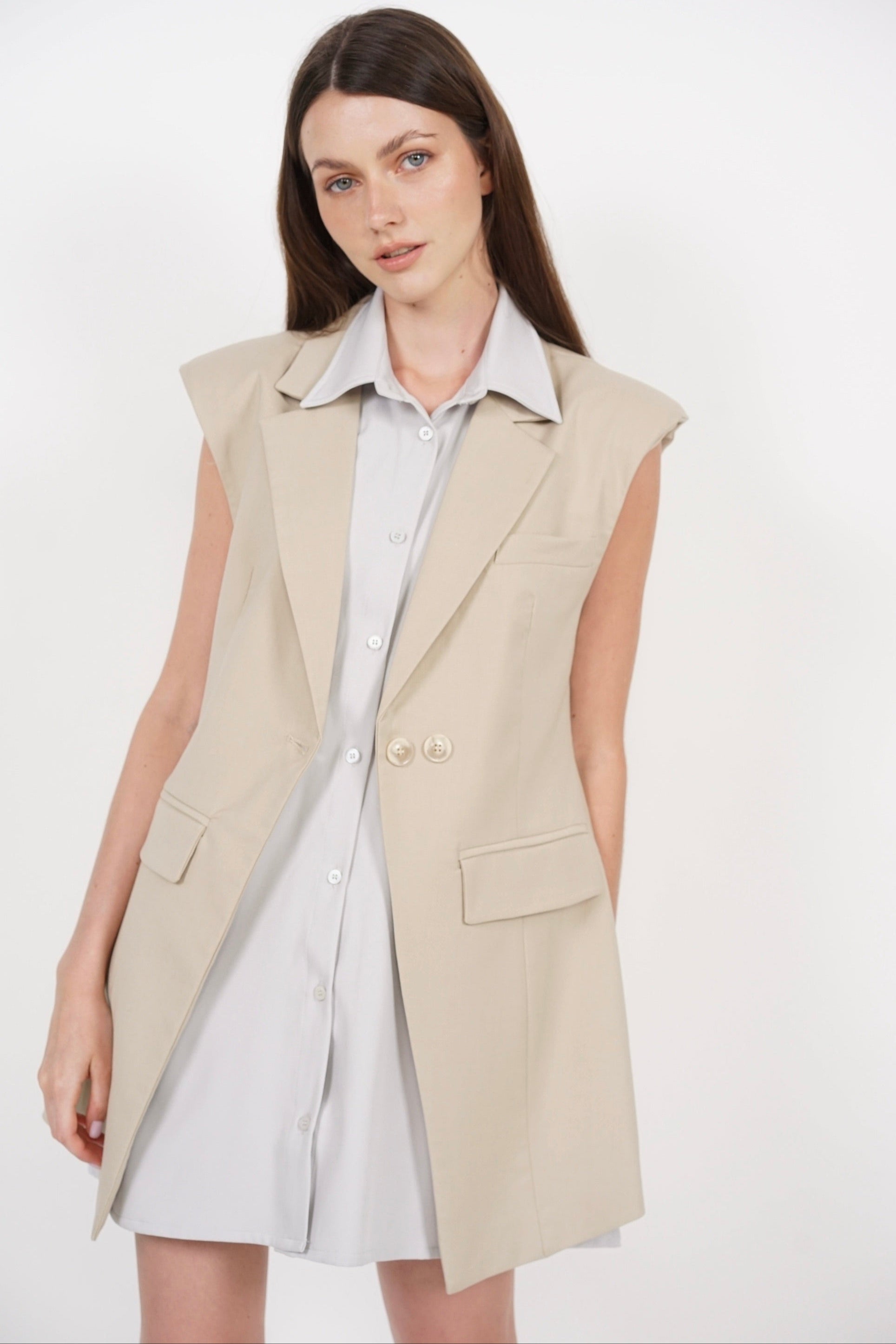 Layered Vest Top in Beige Grey
