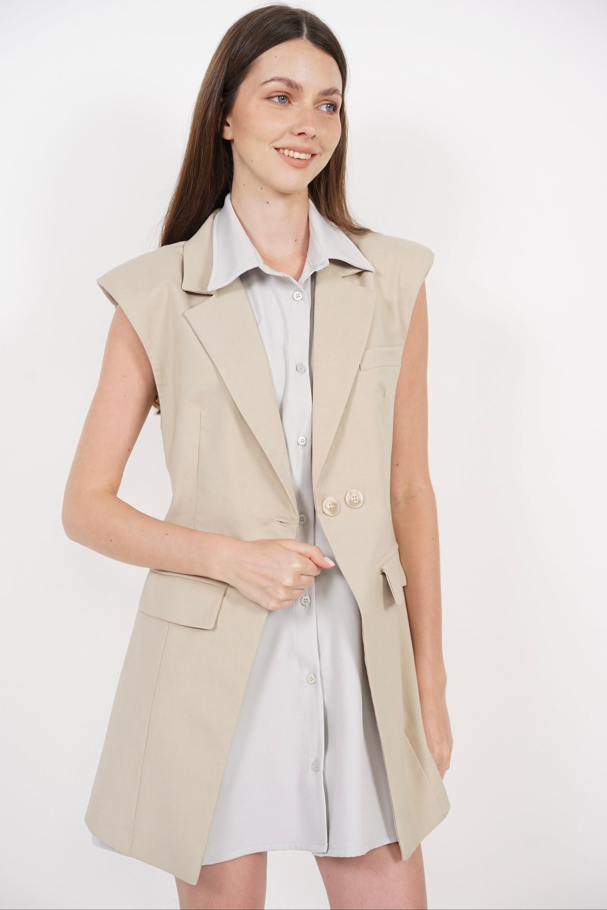 Layered Vest Top in Beige Grey