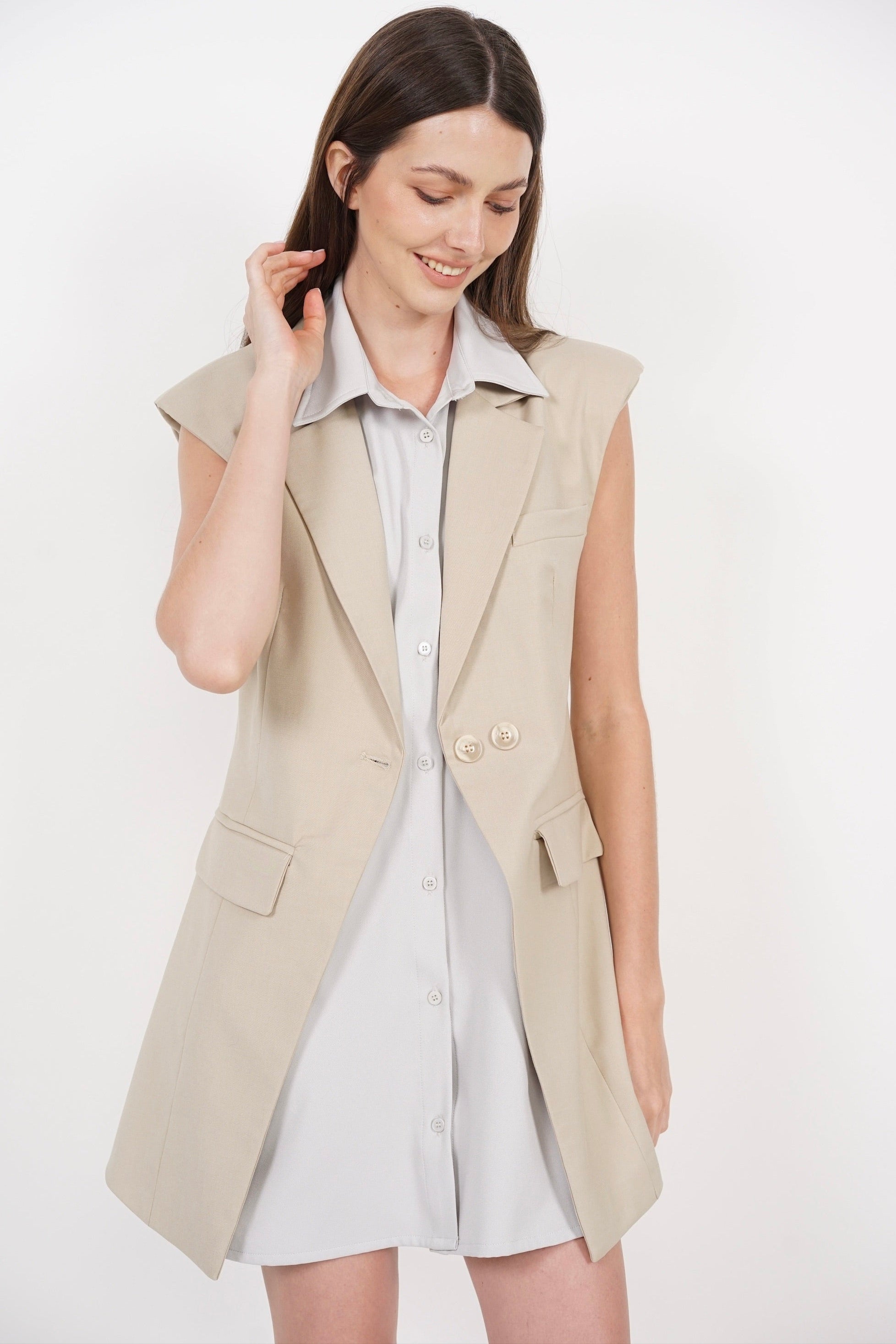 Layered Vest Top in Beige Grey