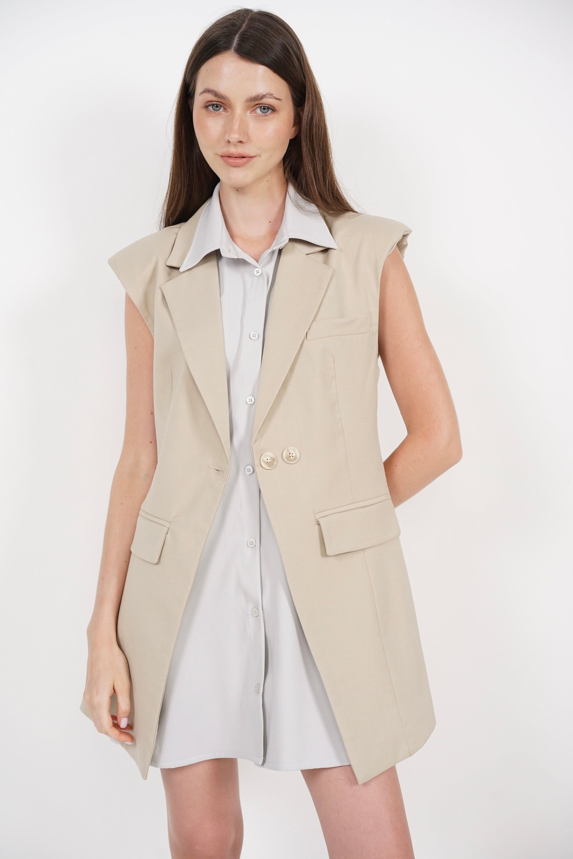 Layered Vest Top in Beige Grey