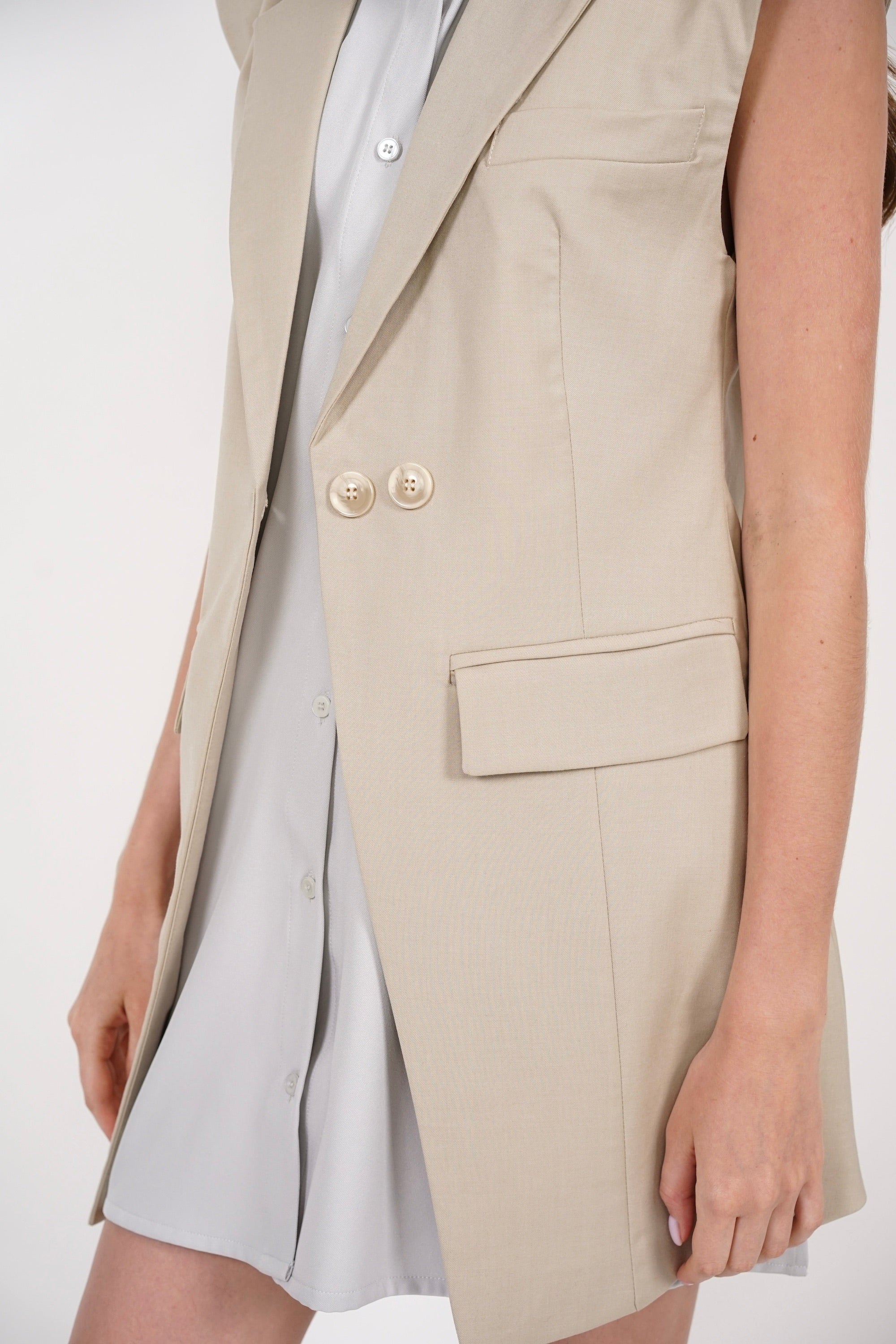 Layered Vest Top in Beige Grey