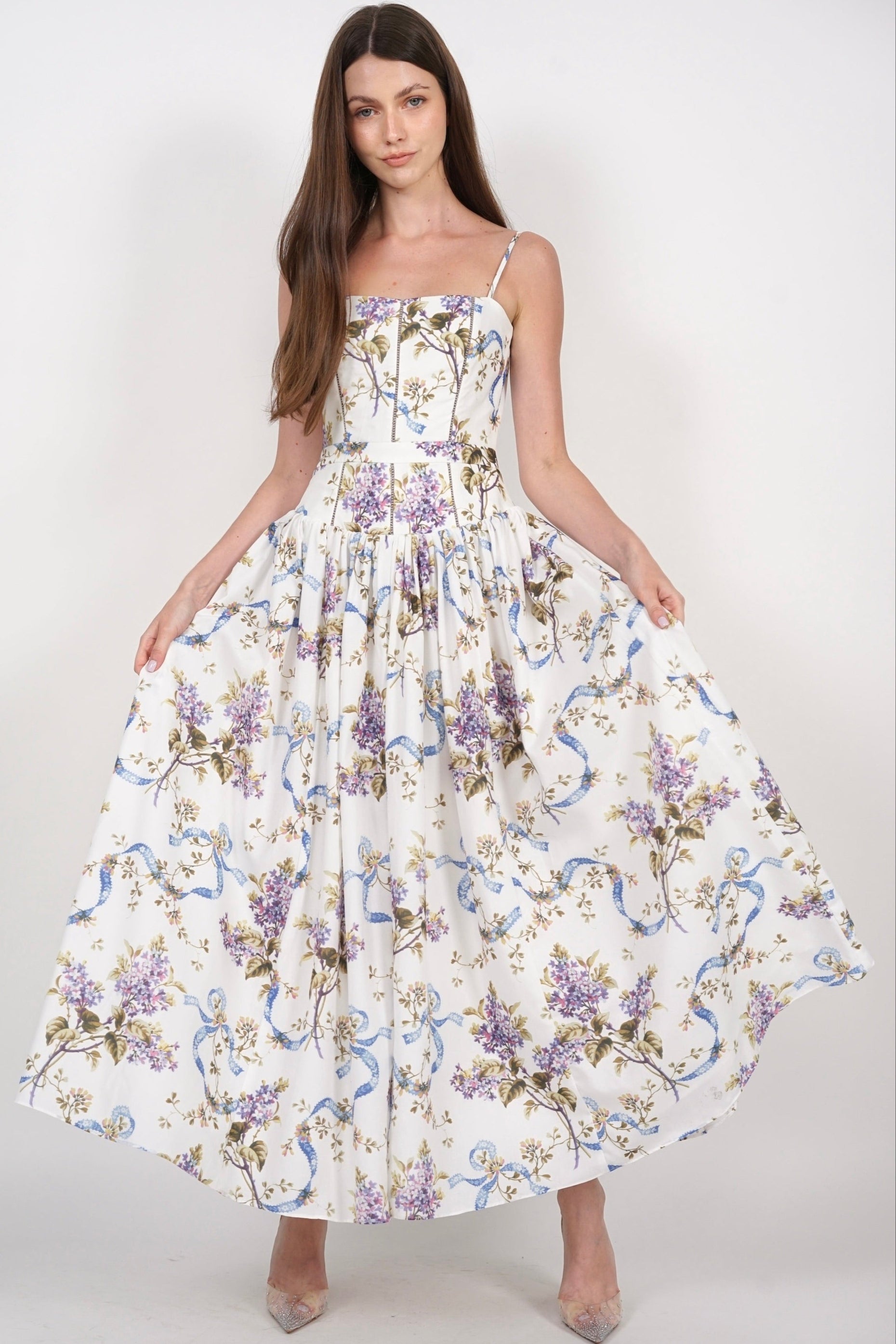 Panel Maxi Dress in White Floral