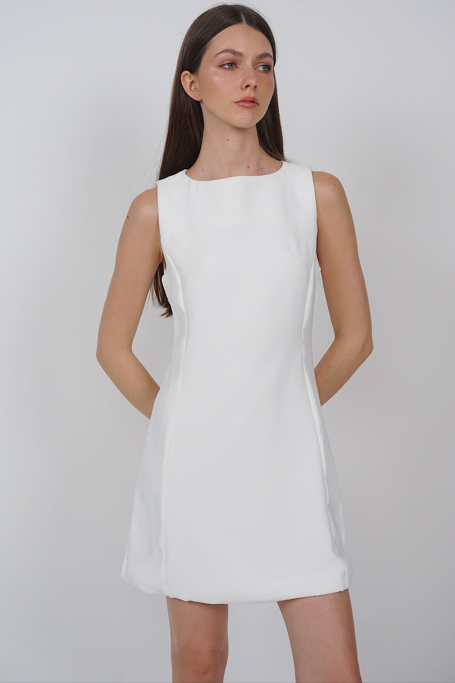 A-Line Sleeveless Mini Dress in White