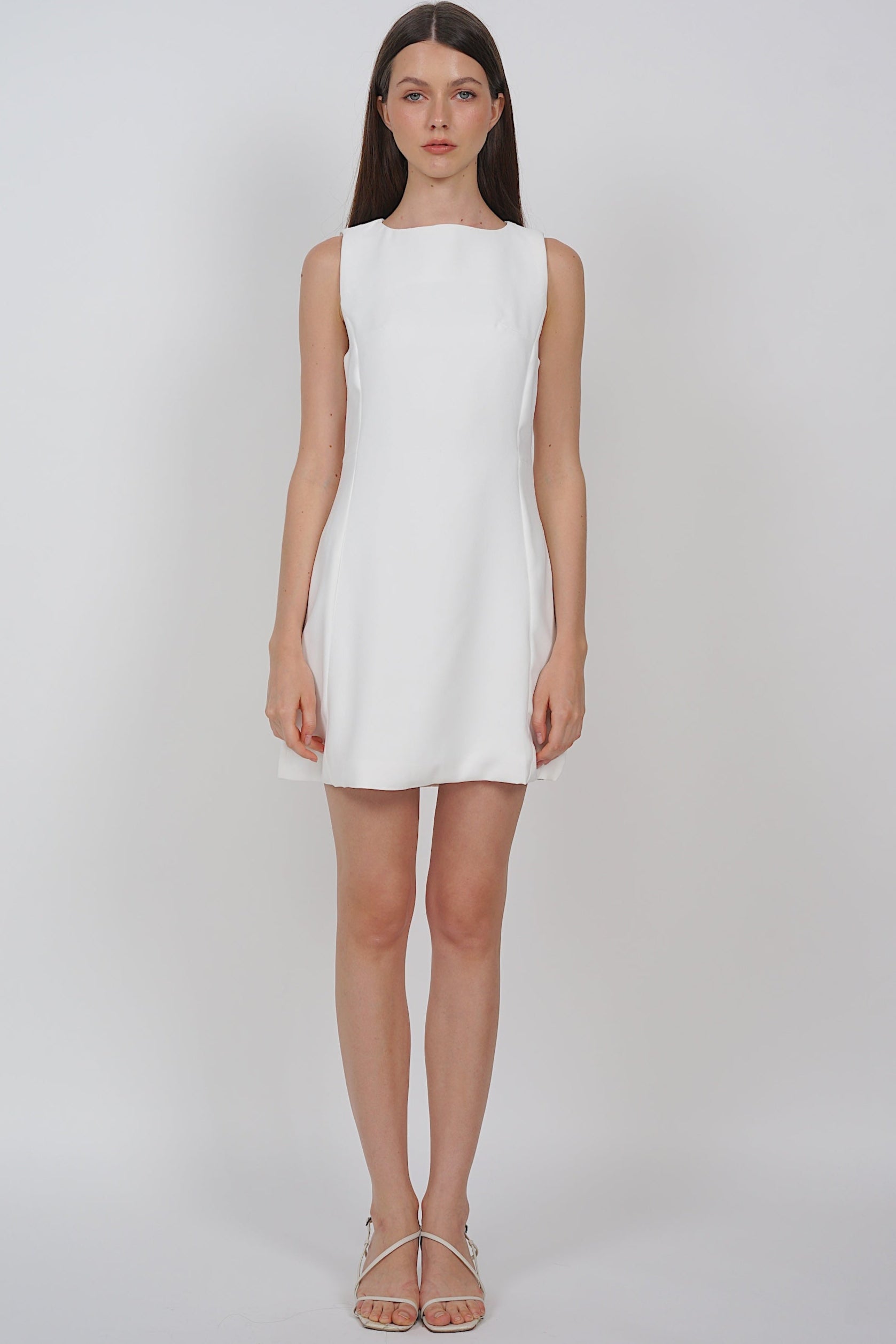 A-Line Sleeveless Mini Dress in White