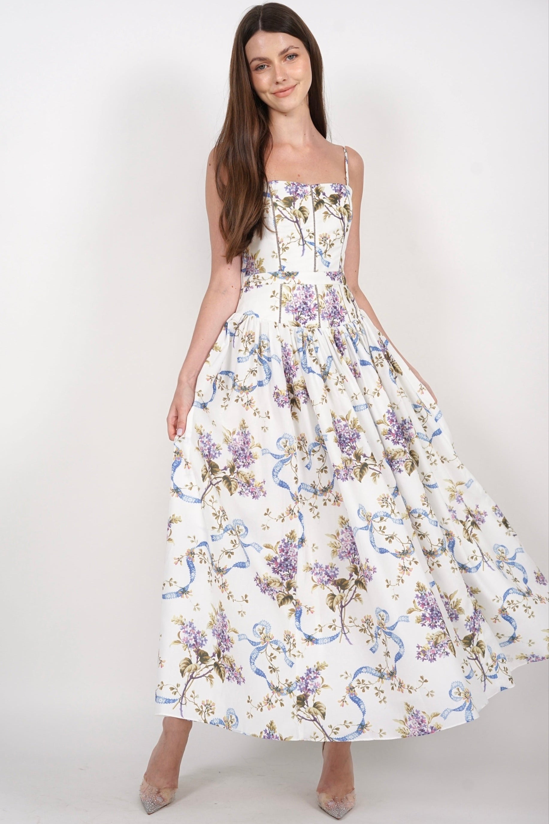 Panel Maxi Dress in White Floral