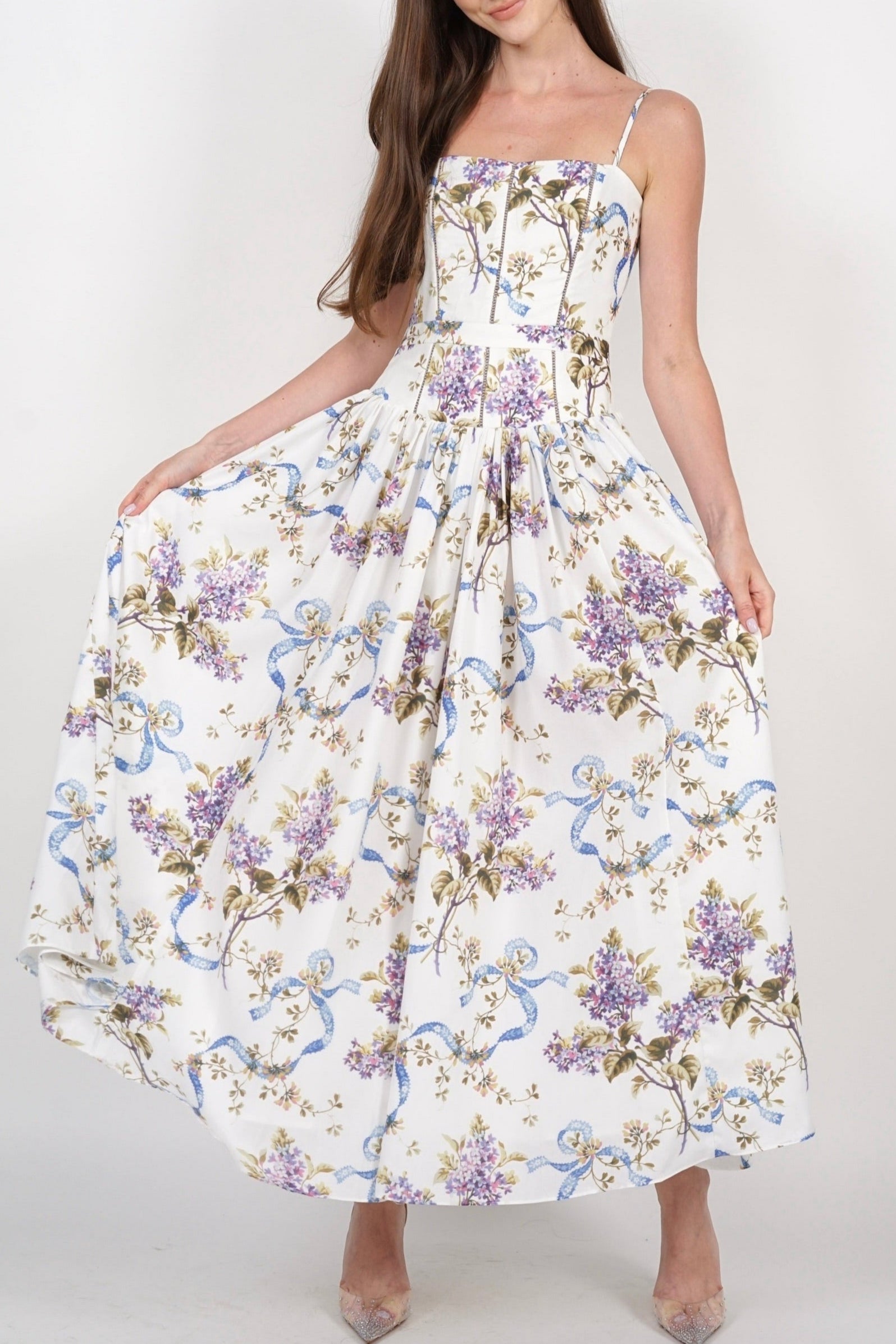 Panel Maxi Dress in White Floral