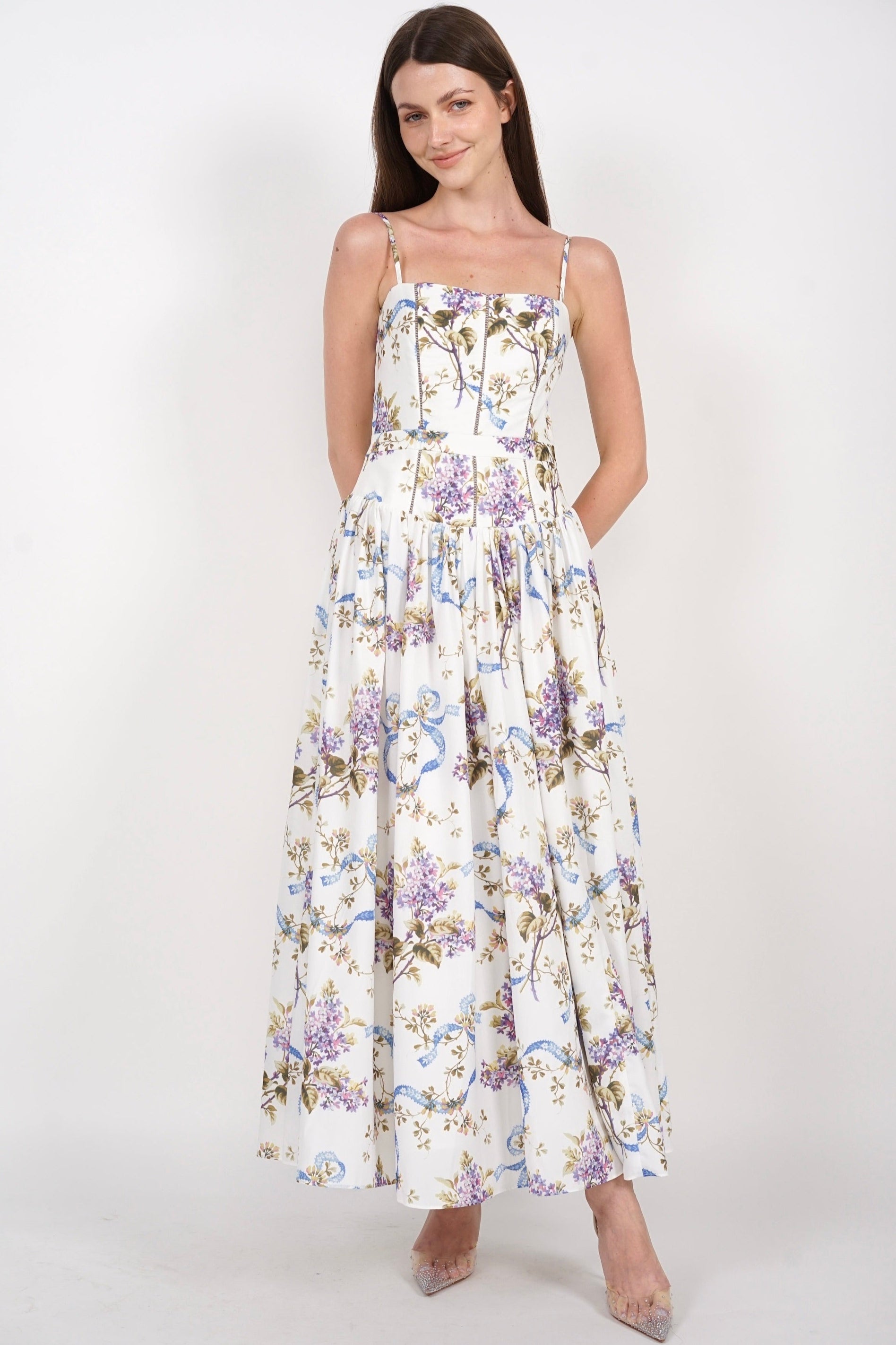 Panel Maxi Dress in White Floral