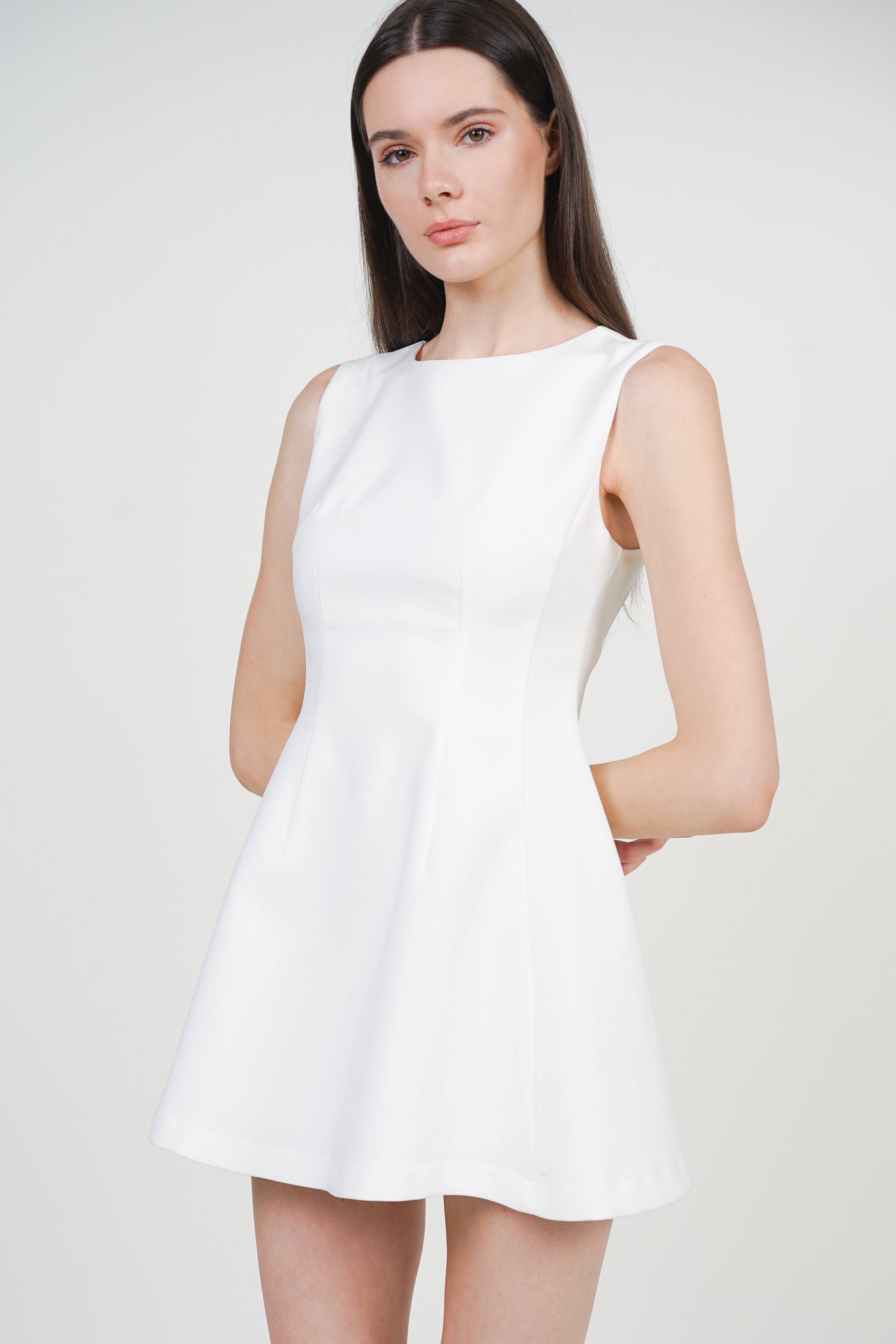 Sleeveless A-Line Mini Dress in White
