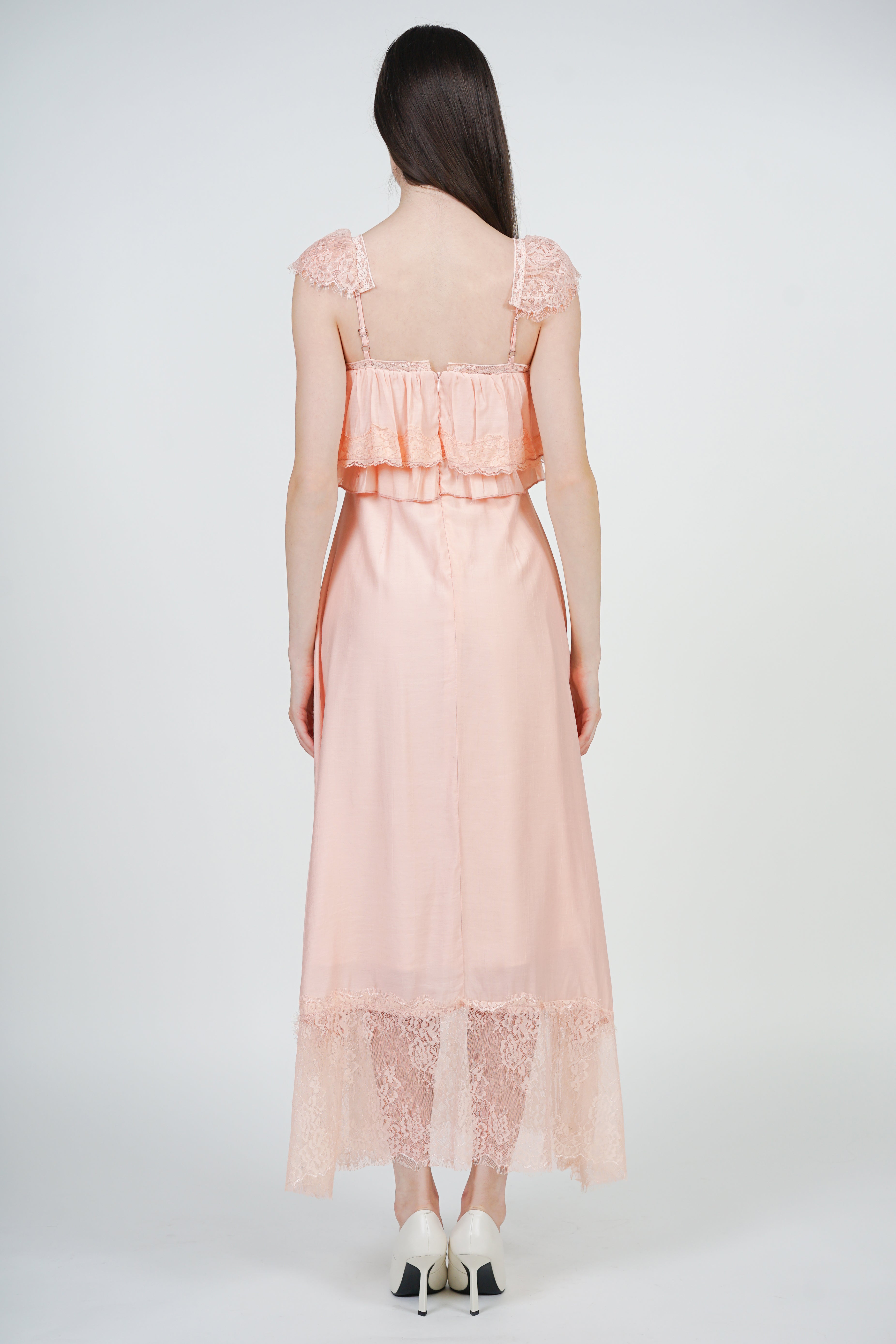 Tiered Ruffle A-line Lace Dress in Orange