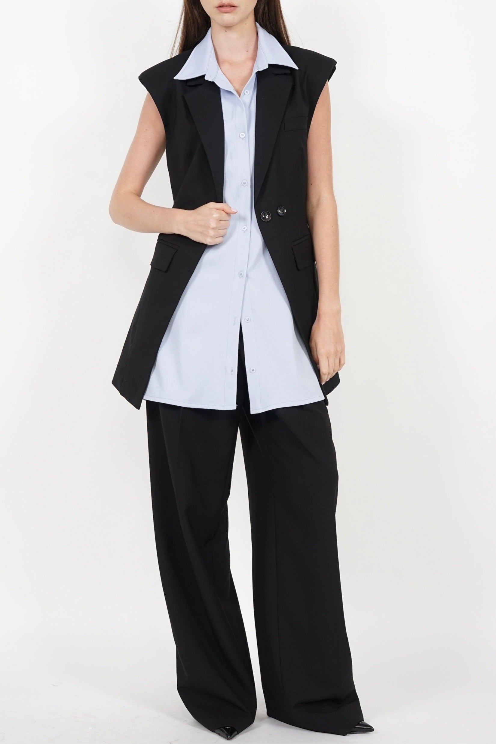 Layered Vest Top in Black Blue