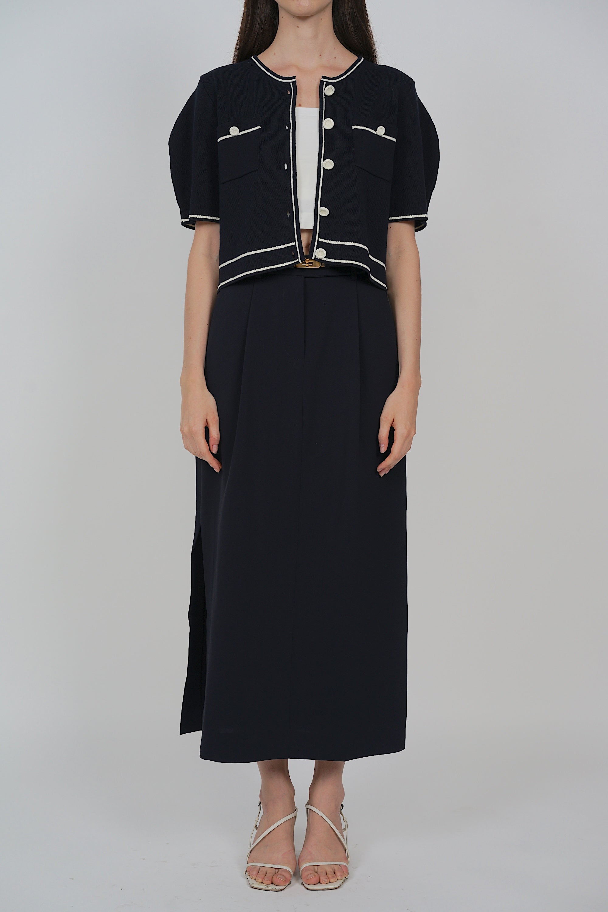Side Slit Column Skirt in Midnight