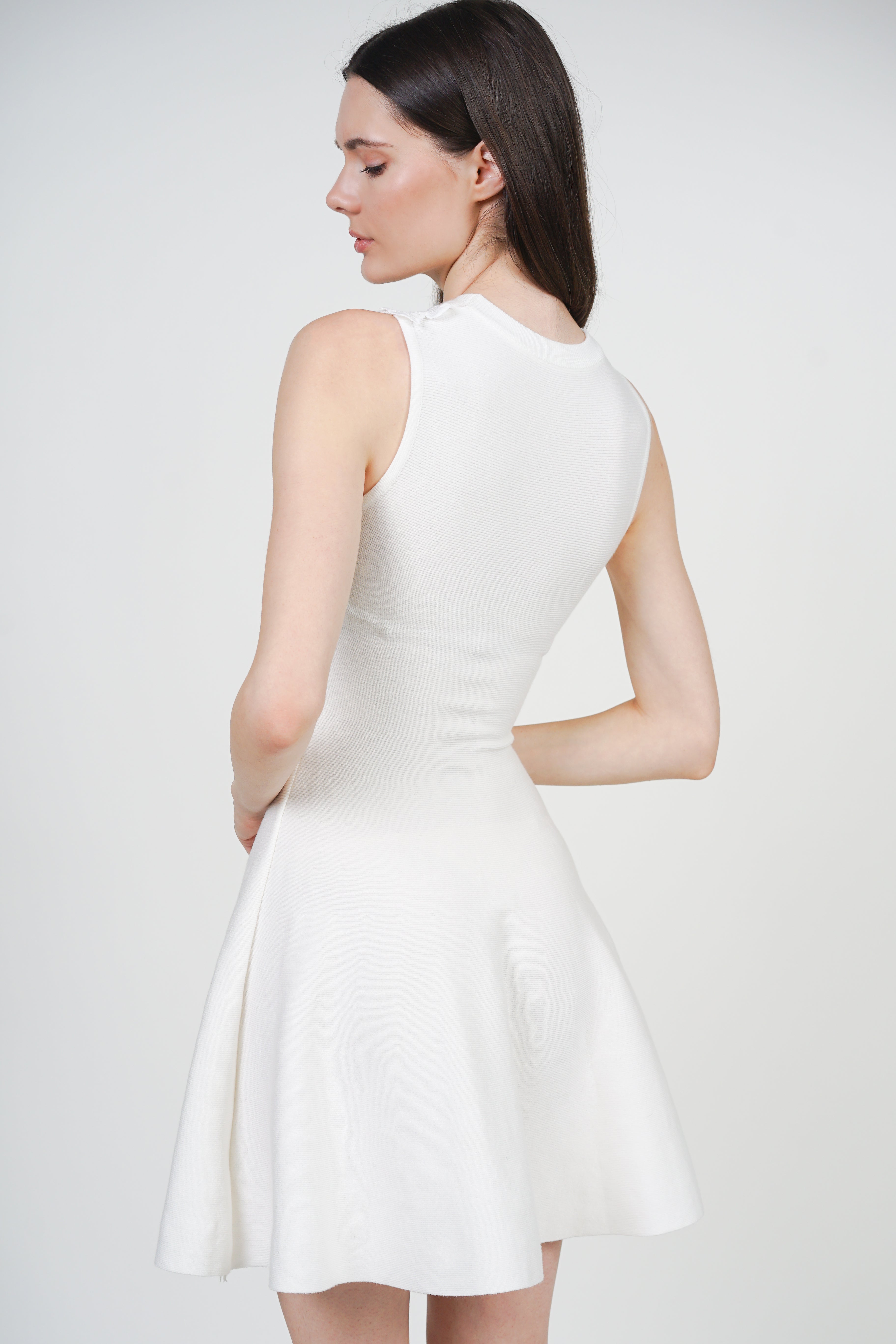 Knit Lace Crochet Flare Dress in White
