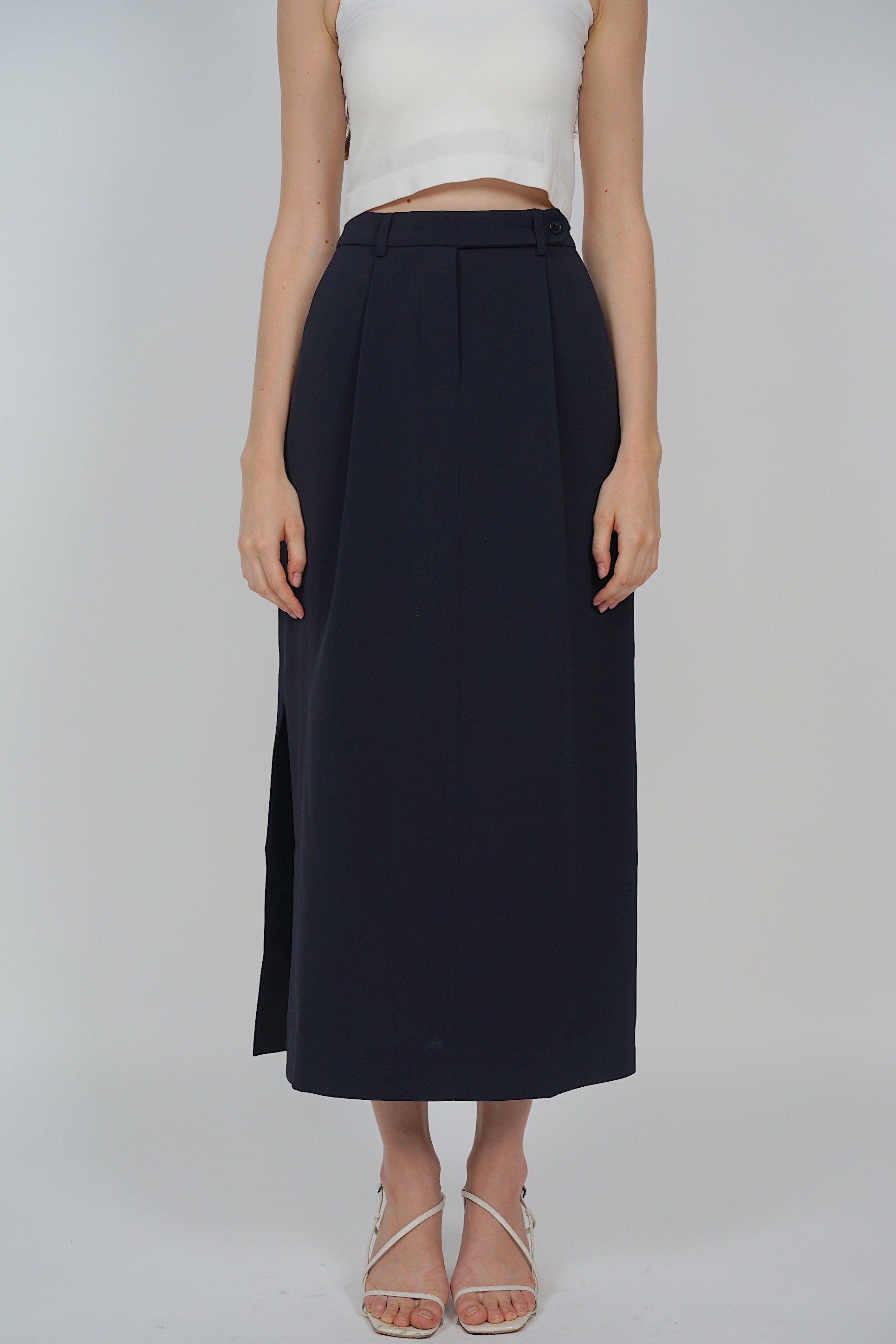Side Slit Column Skirt in Midnight