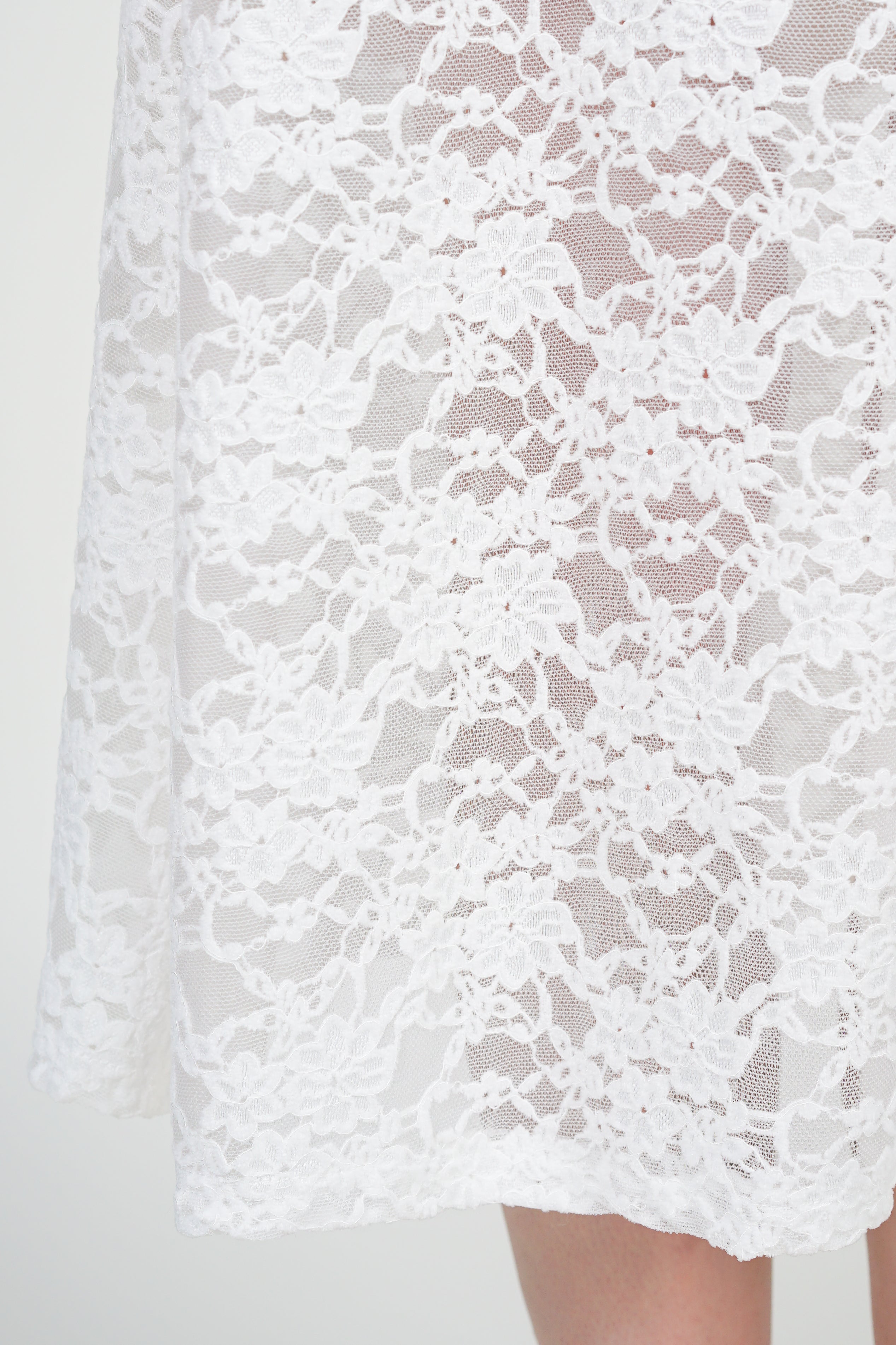 Bell Sleeve Form- Fitting Lace Long Dress in Ivory White
