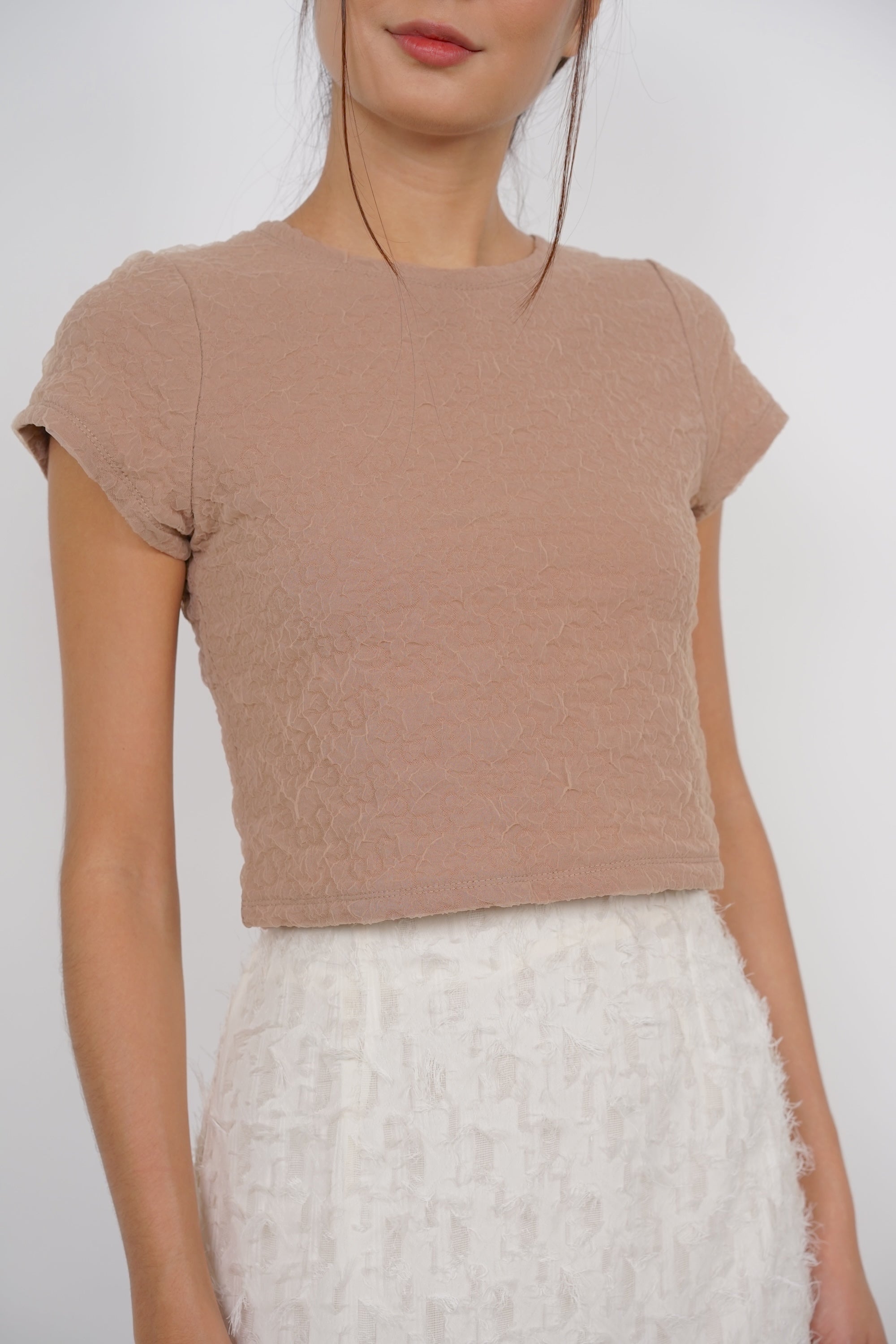 Textured Gathered Top in Nude Pink