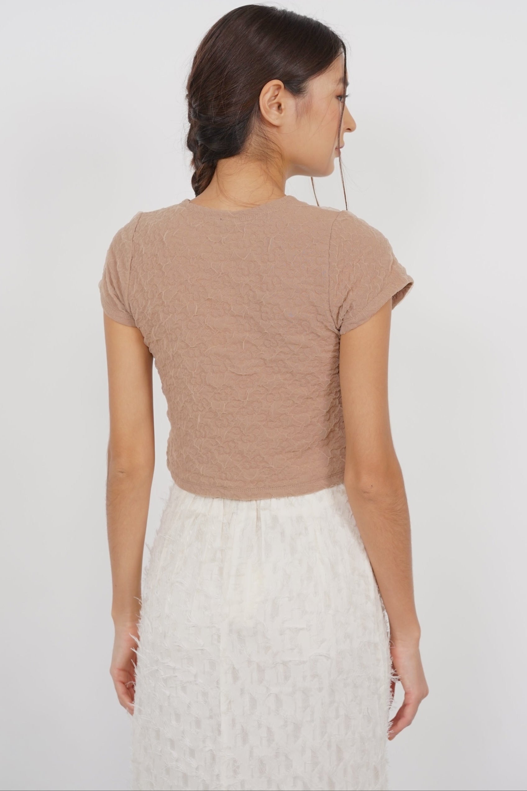 Textured Gathered Top in Nude Pink