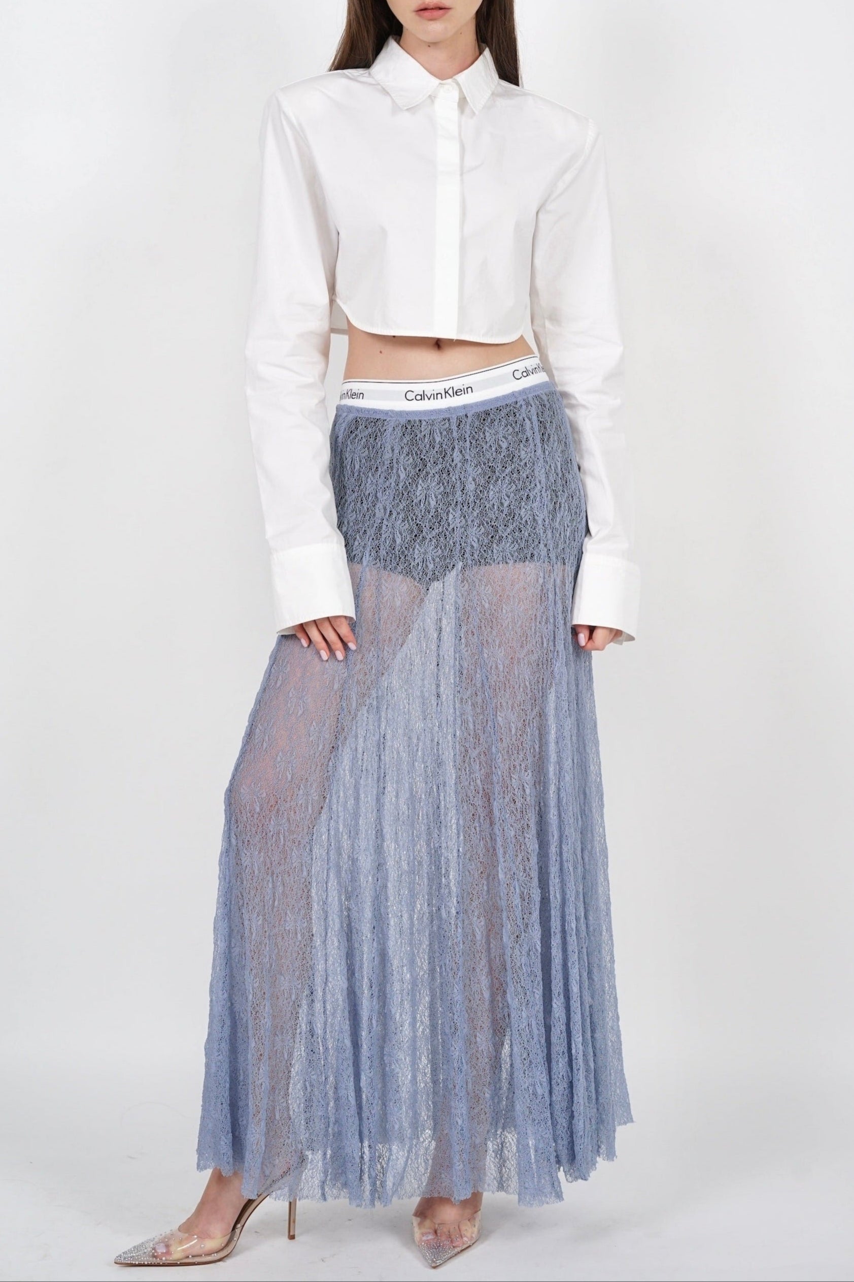 Cropped Collar Shirt in White