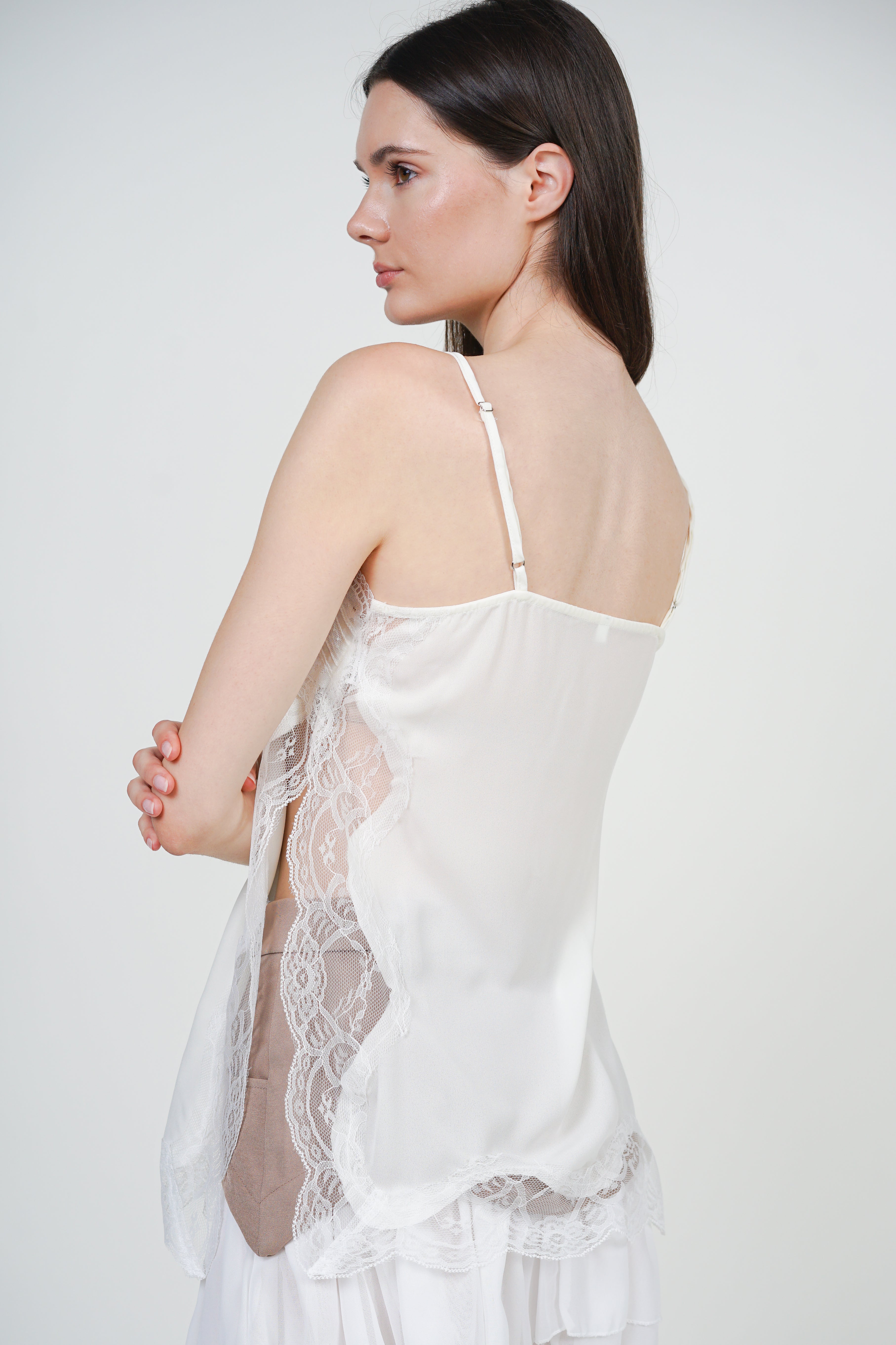Patchwork Camisole Lace Top in White
