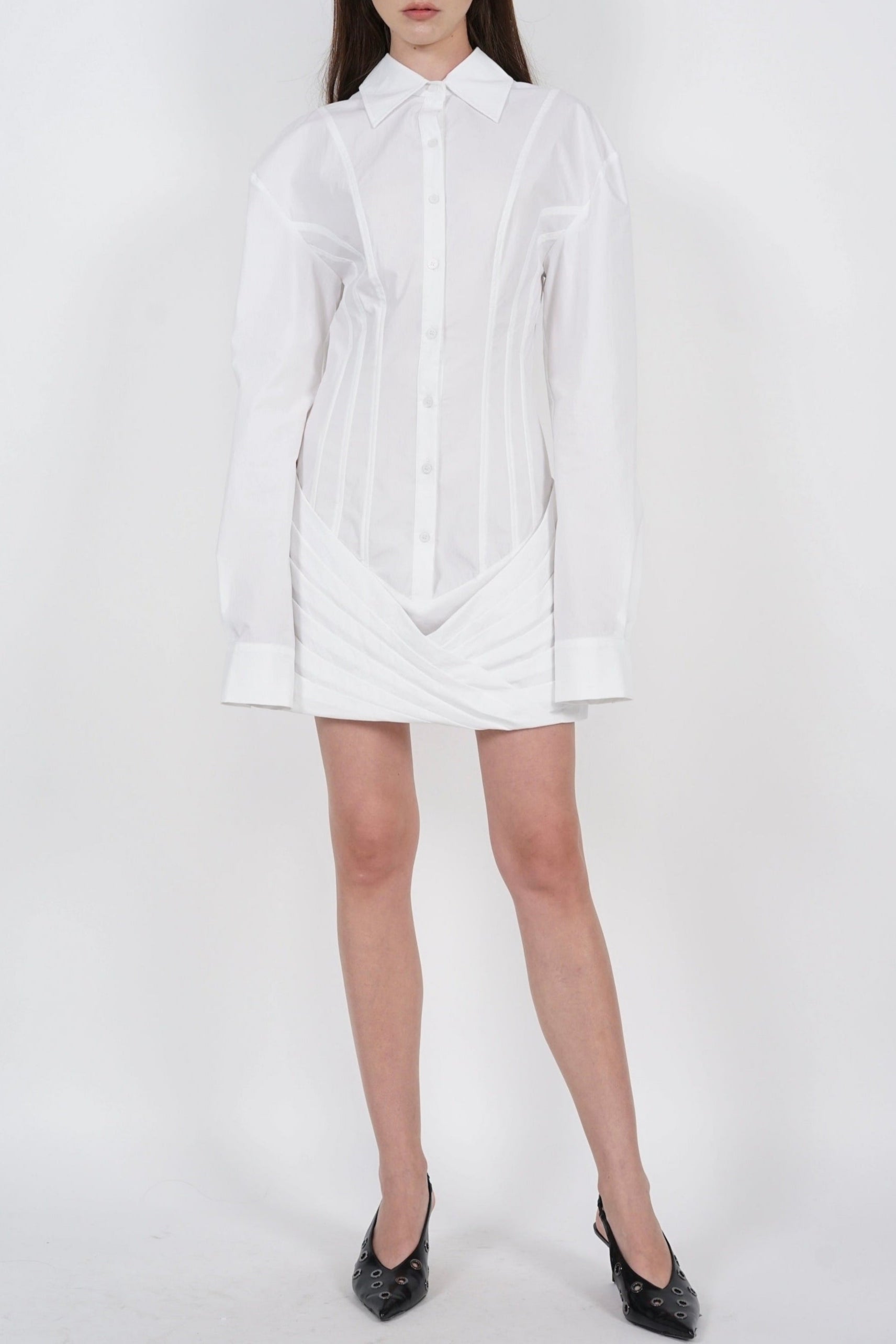 Buttoned Shirt Dress in White
