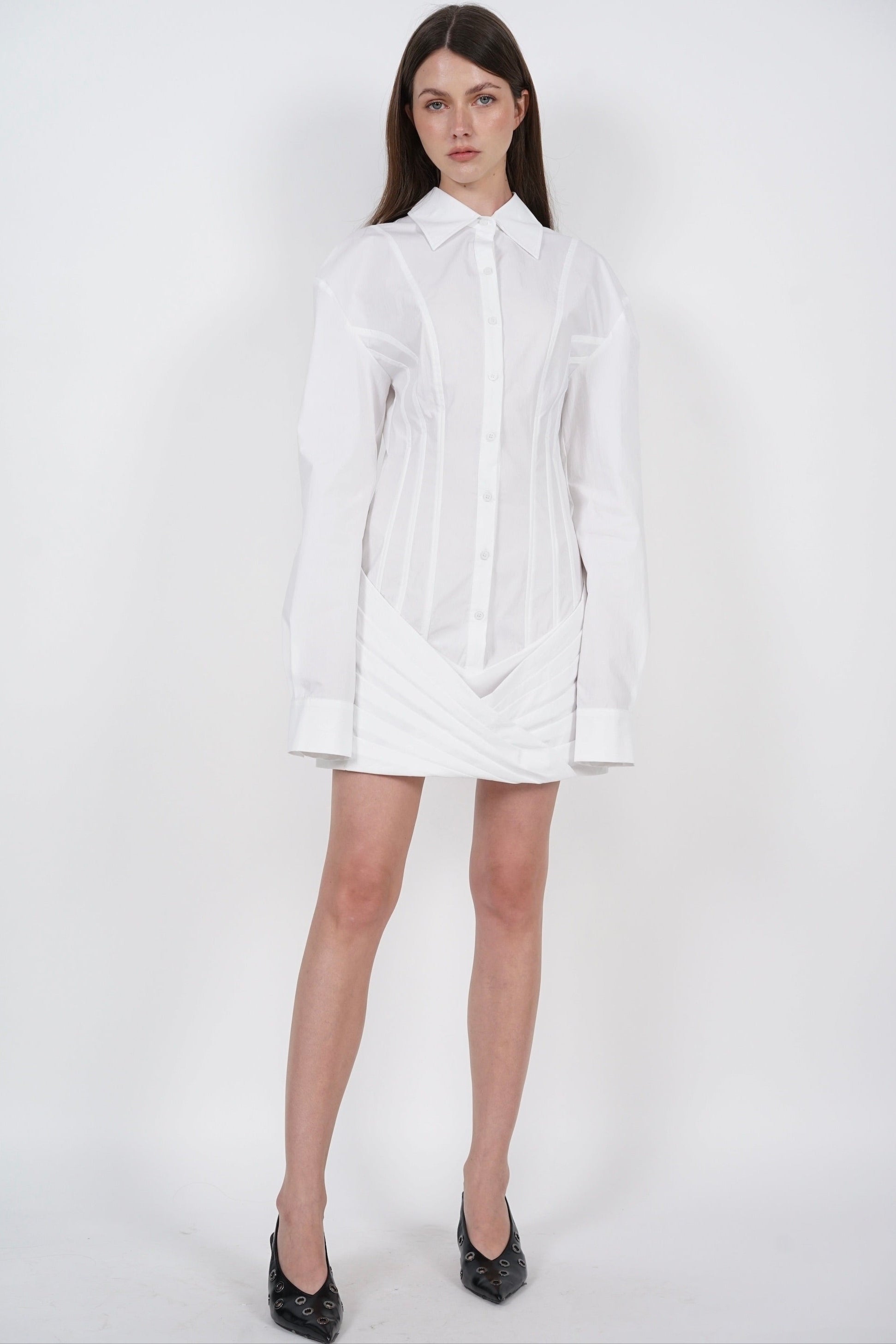 Buttoned Shirt Dress in White