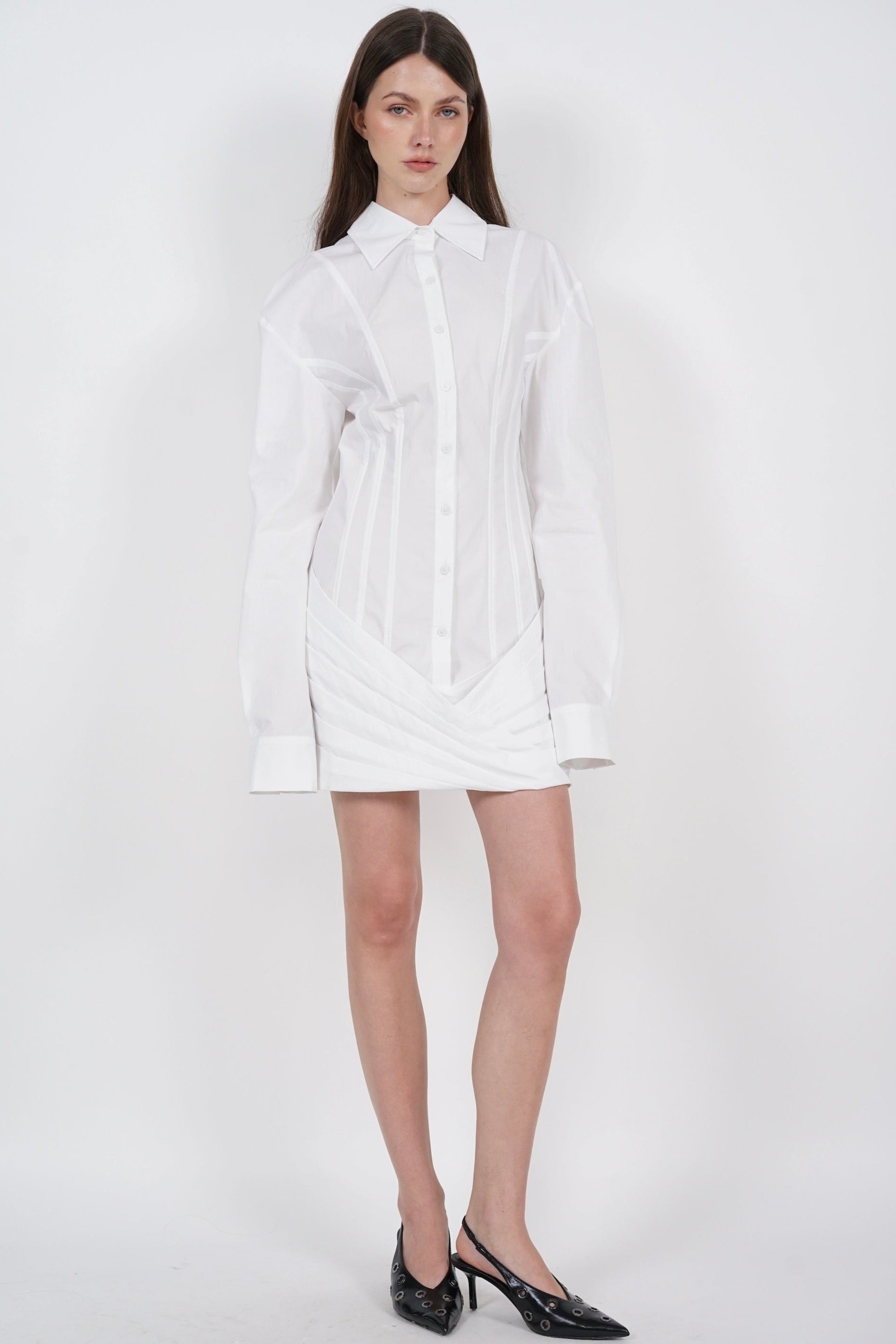 Buttoned Shirt Dress in White