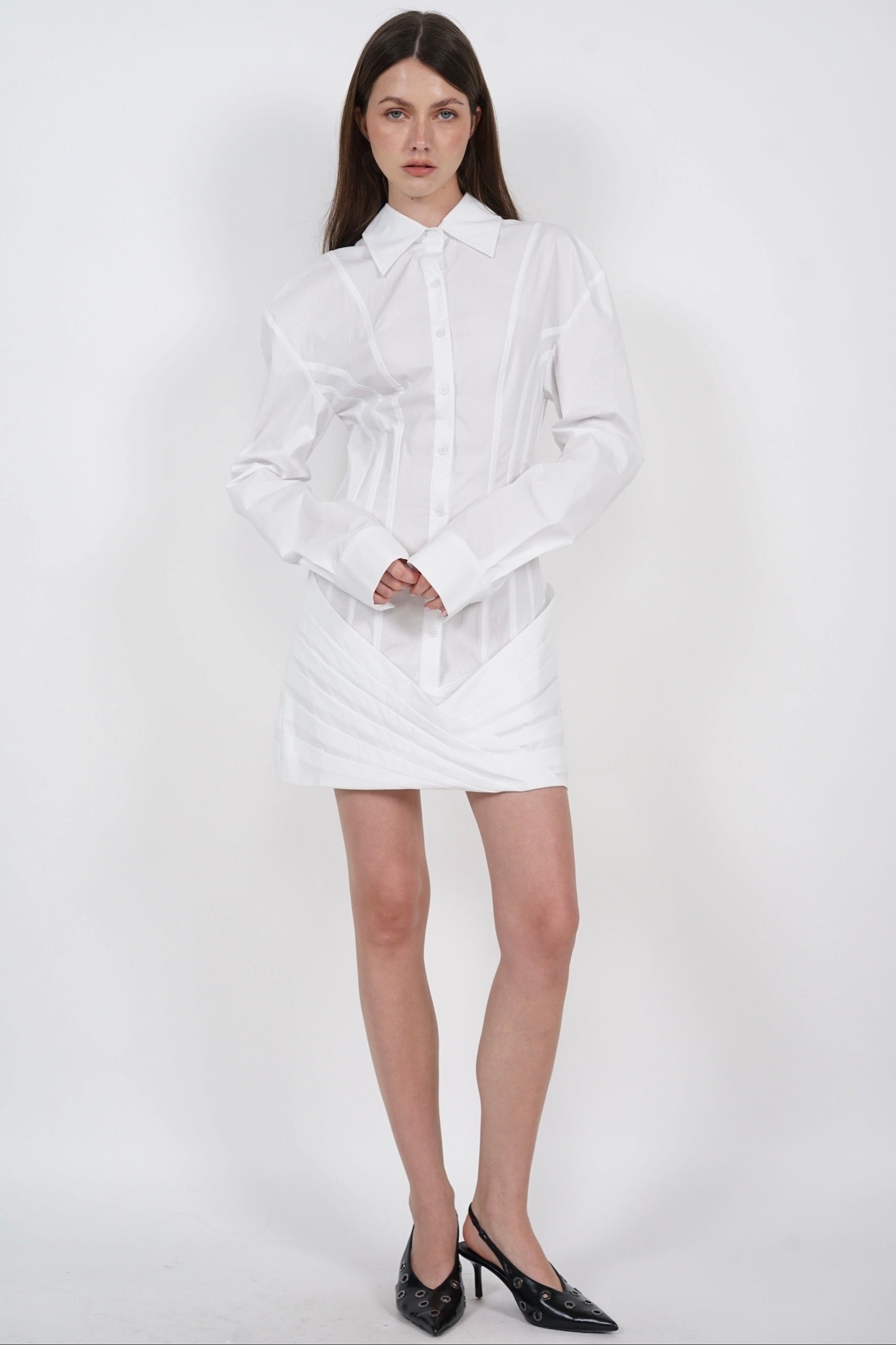 Buttoned Shirt Dress in White