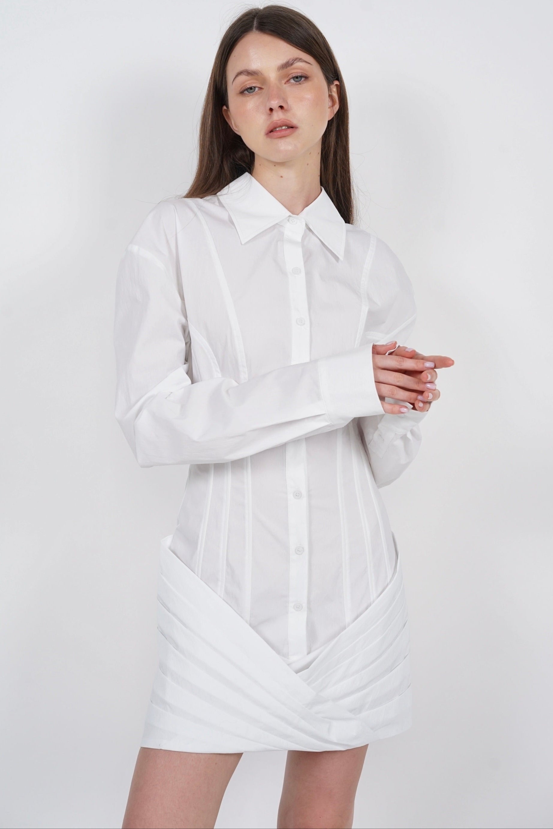 Buttoned Shirt Dress in White