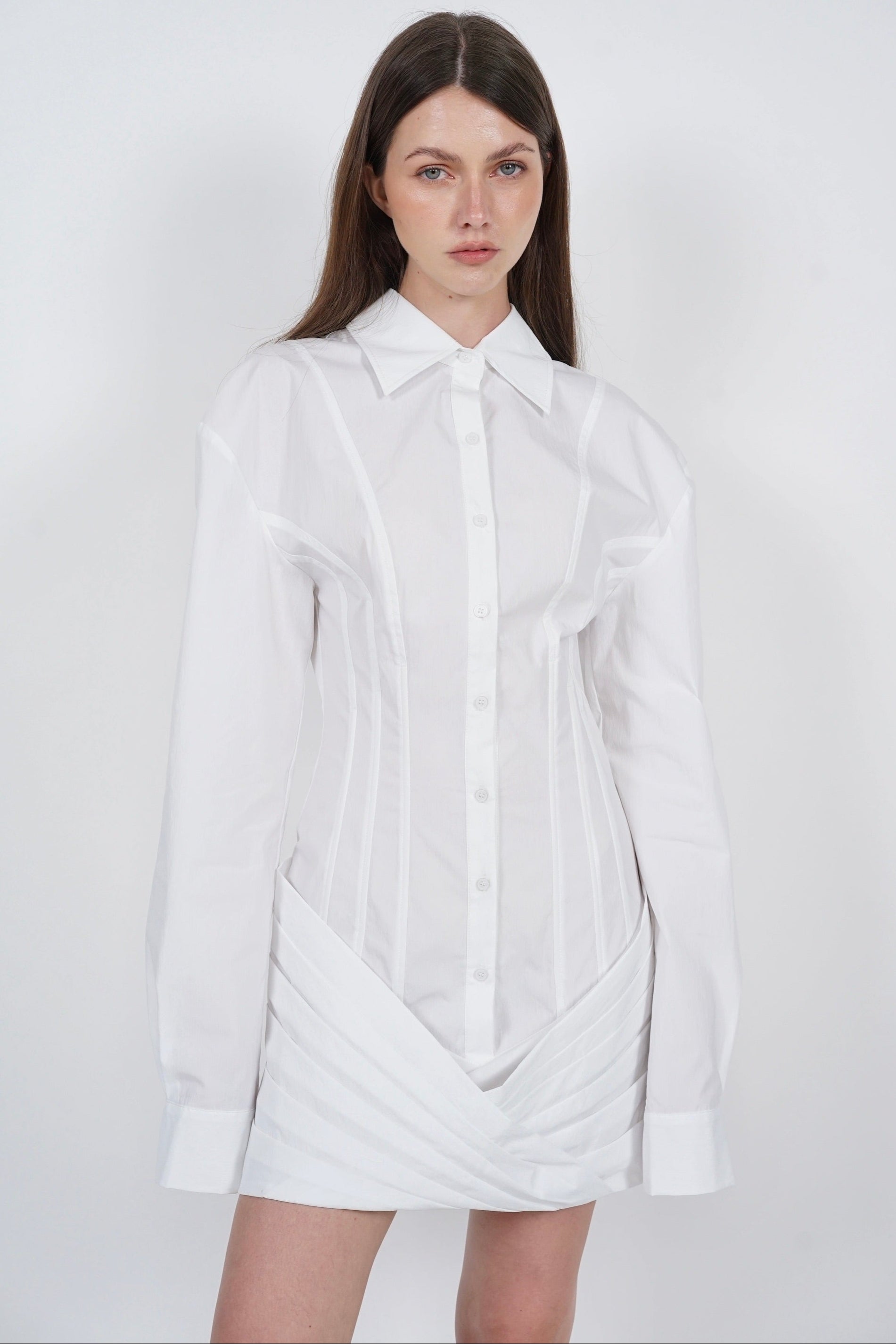 Buttoned Shirt Dress in White