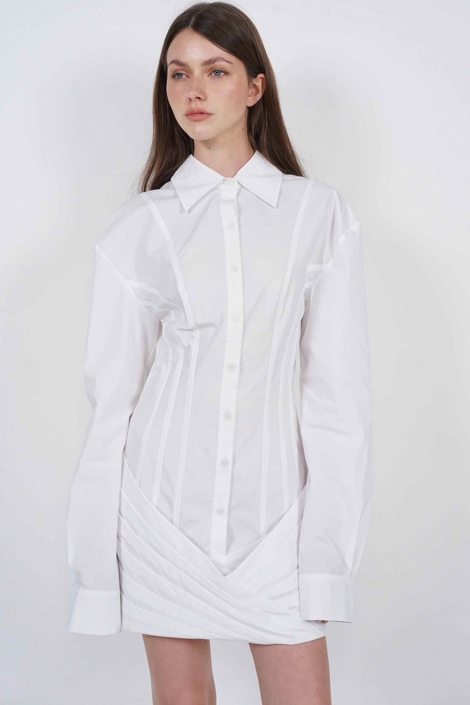 Buttoned Shirt Dress in White
