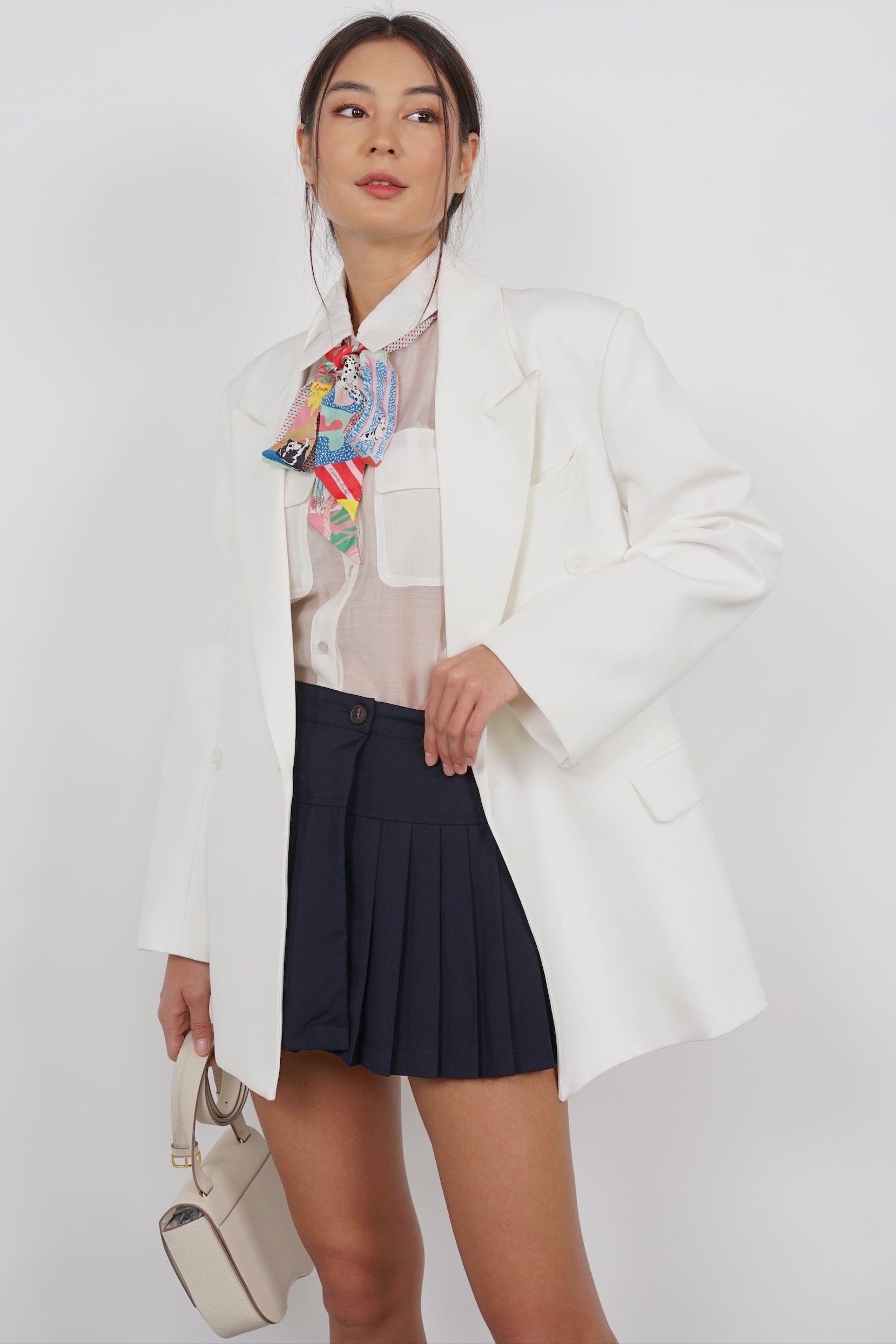 Oversized Peak Lapel Blazer in White