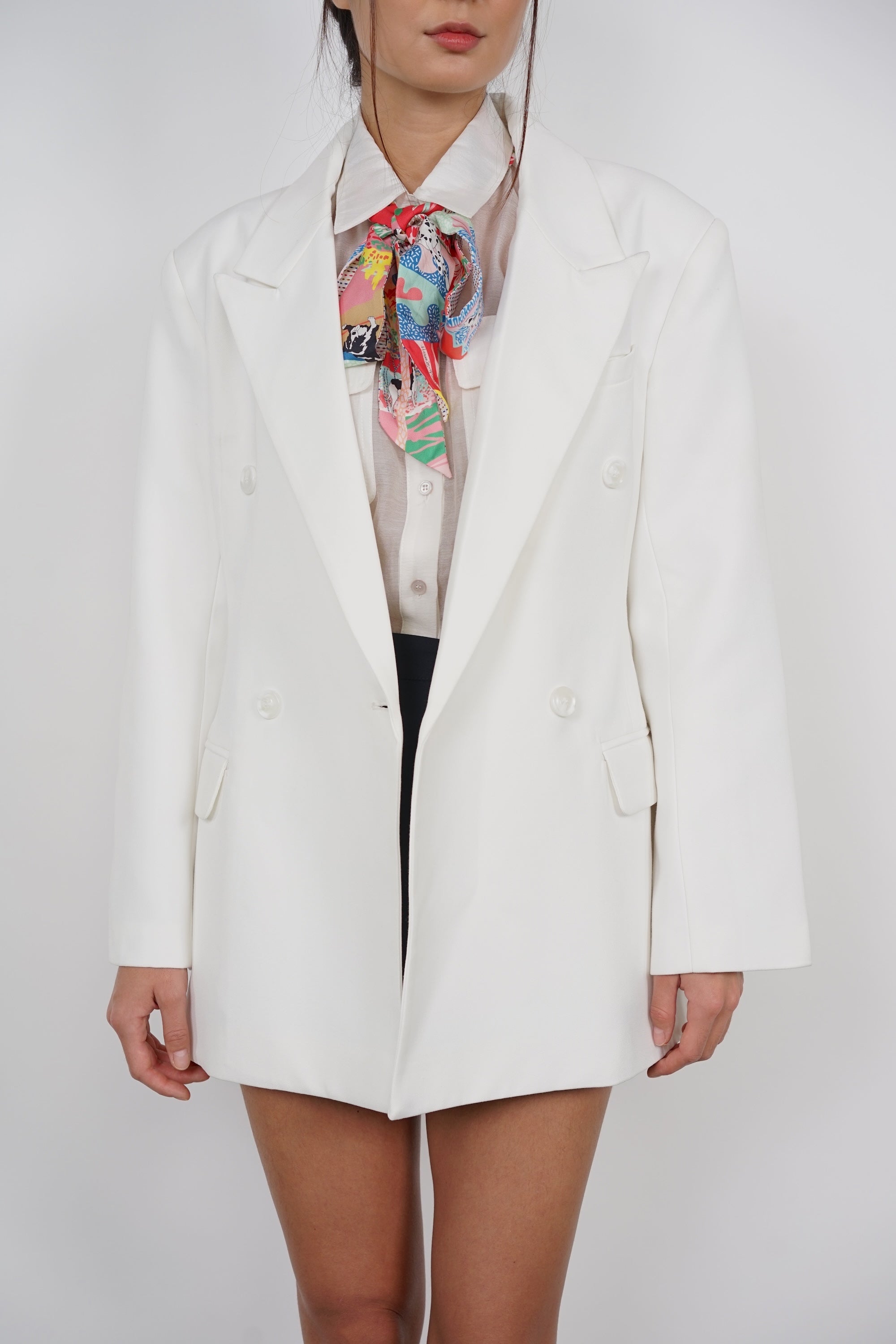 Oversized Peak Lapel Blazer in White