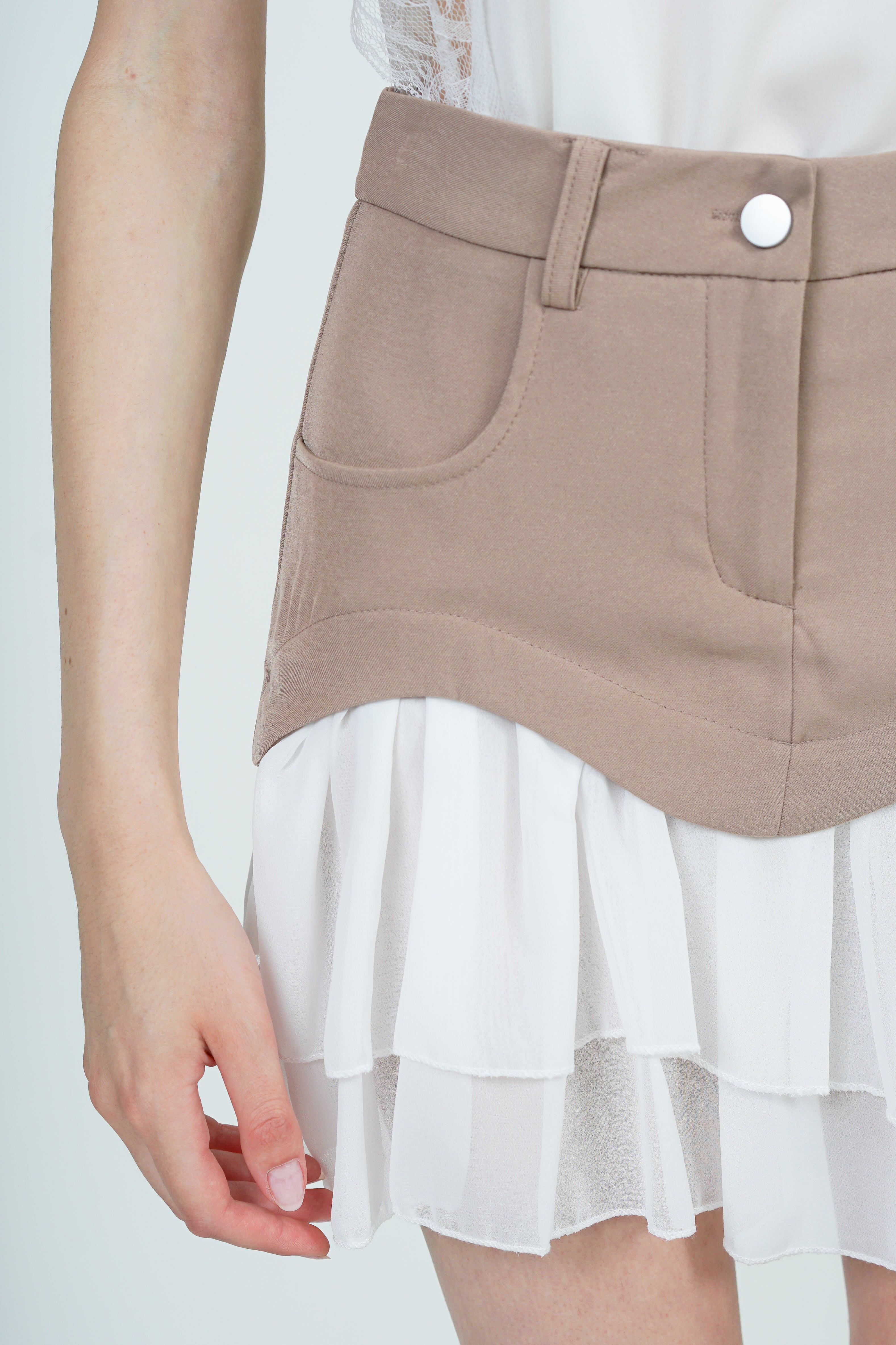 Flared Tiered Ruffle Skirt in Khaki