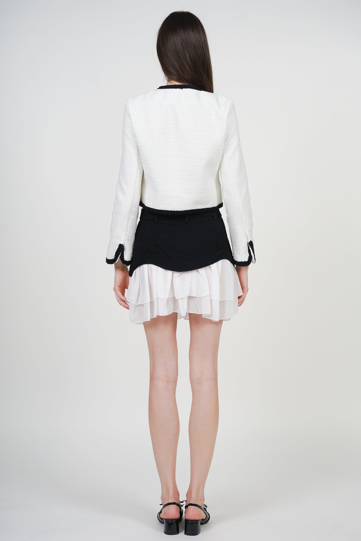 Boucle Tweed Jacket in White Black