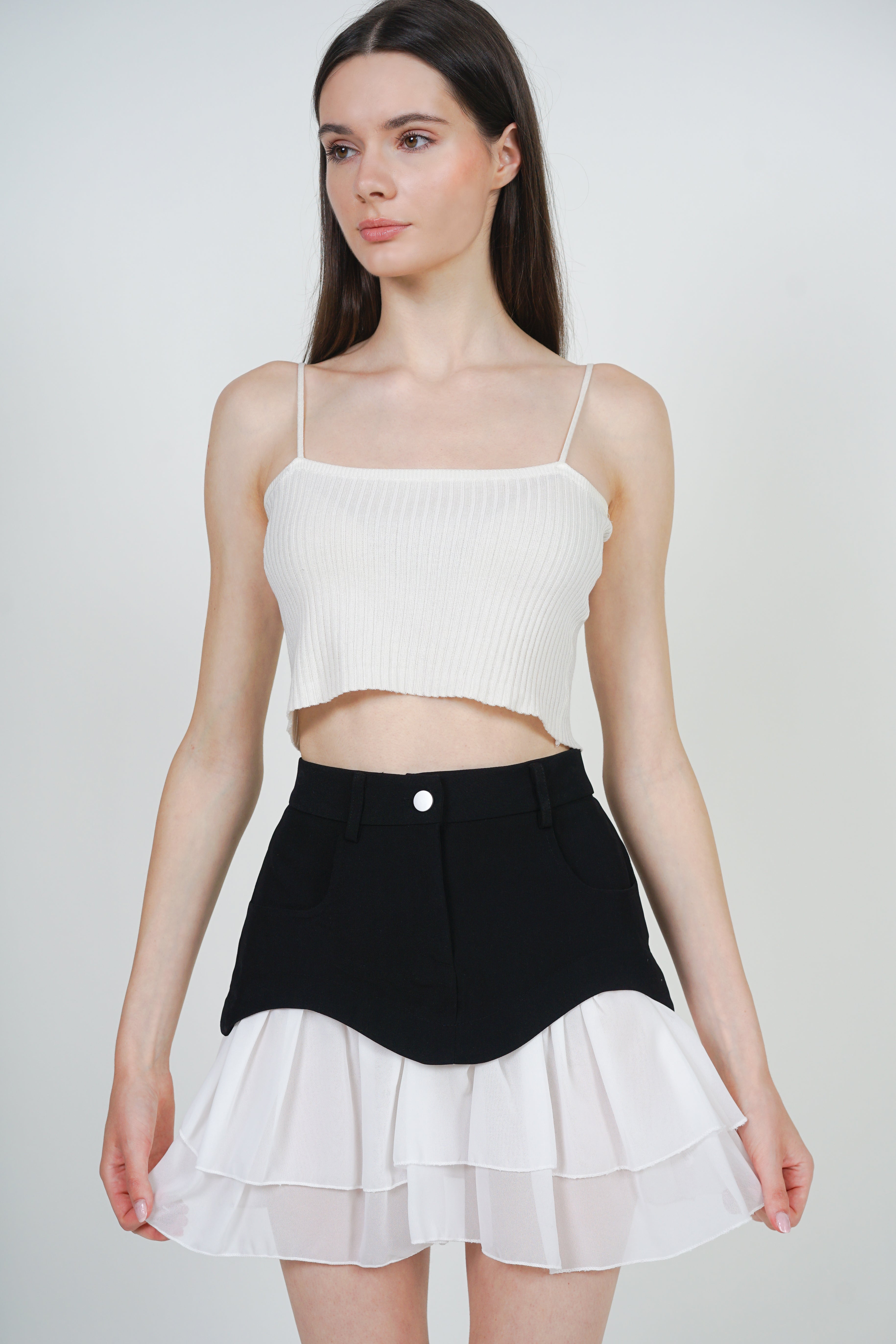 Flared Tiered Ruffle Skirt in Black