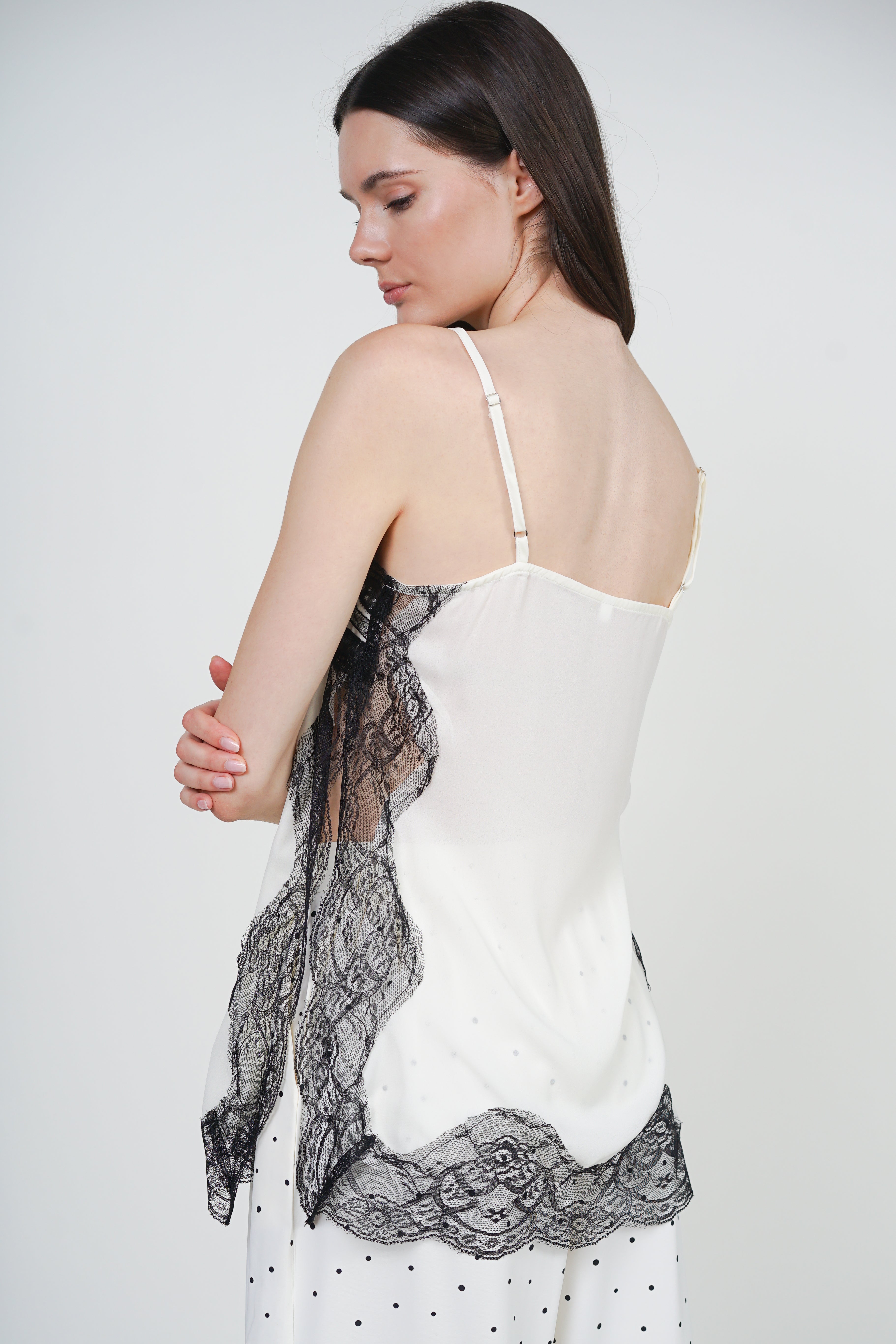 Patchwork Camisole Lace Top in White Black