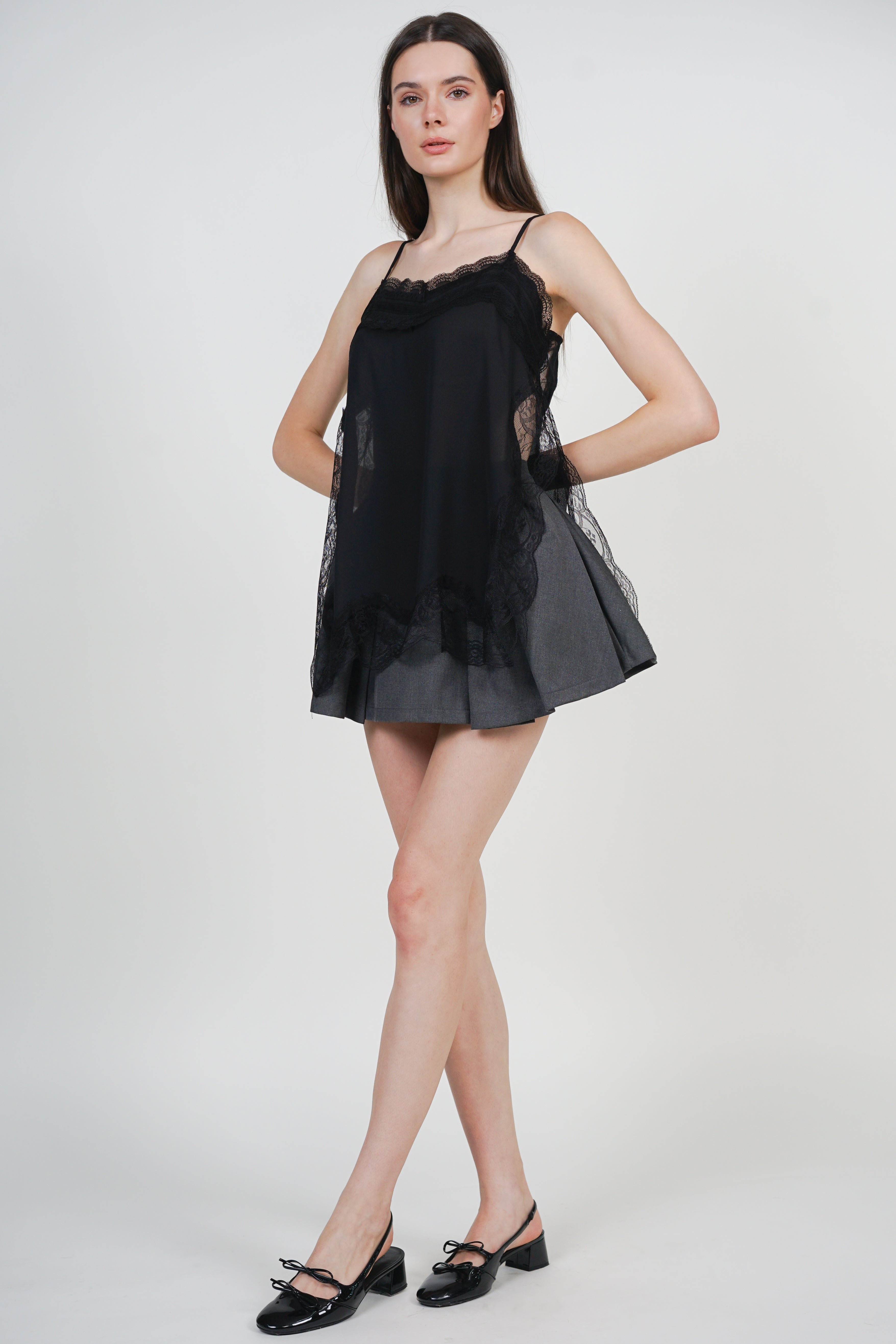 Patchwork Camisole Lace Top in Black